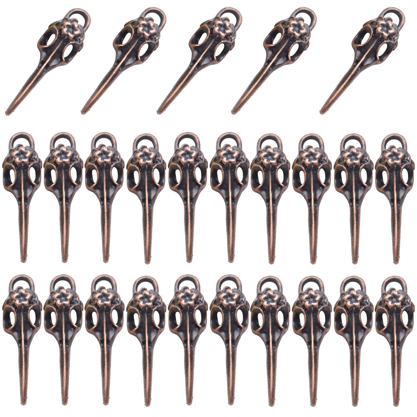 Bird Head Skull Charms, 25pcs Tibetan Style Bird Skull Head Charms Alloy Bird Head Skeleton Pendants for Necklace Bracelet Jewellery Findings Crafting, 5 Colors