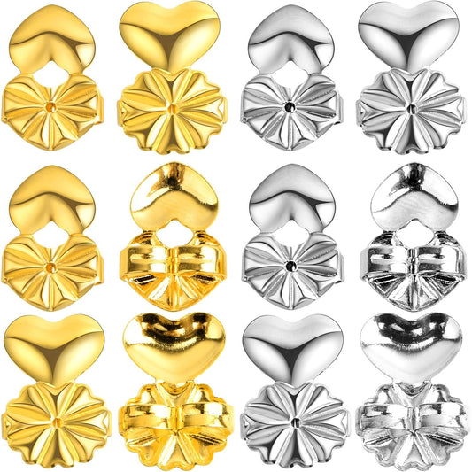 8 Pairs 2 Styles Earring Backs Lifters Hypoallergenic Brass Earring Backs Adjustable Magic Earring Secure Backs for Droopy Ears Heavy Earrings, Golden and Silver