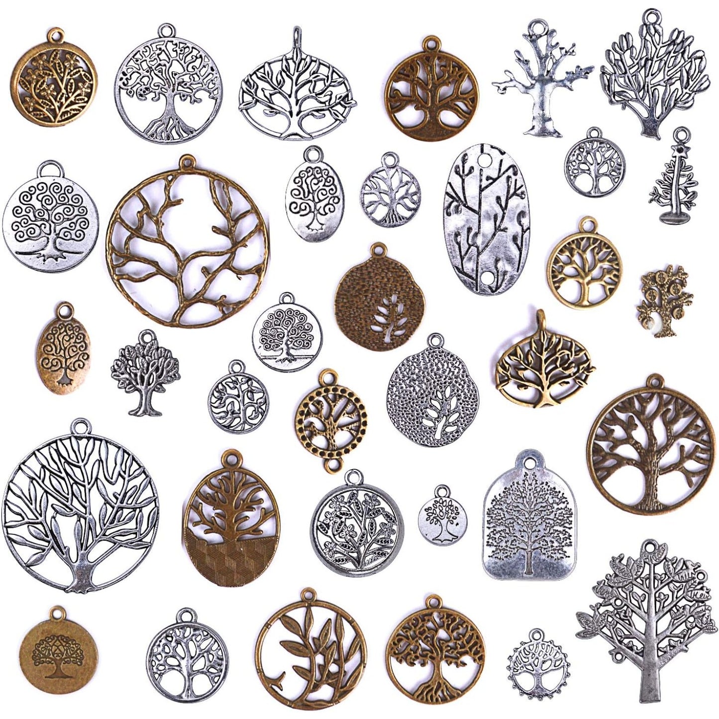 35pcs Mixed Alloy Tree of Life Pendants Beads Charms Pendants for Crafting, Jewelry Findings Making Accessory for DIY Necklace Bracelet