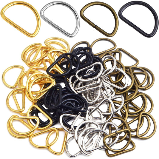 100pcs Heavy Duty Semi-Circular D Rings Multi-Functional Half Round D-Shaped Rings Buckle DIY Accessories for Hardware Bags Backpack Belt Clothing Sewing, 4 Colors