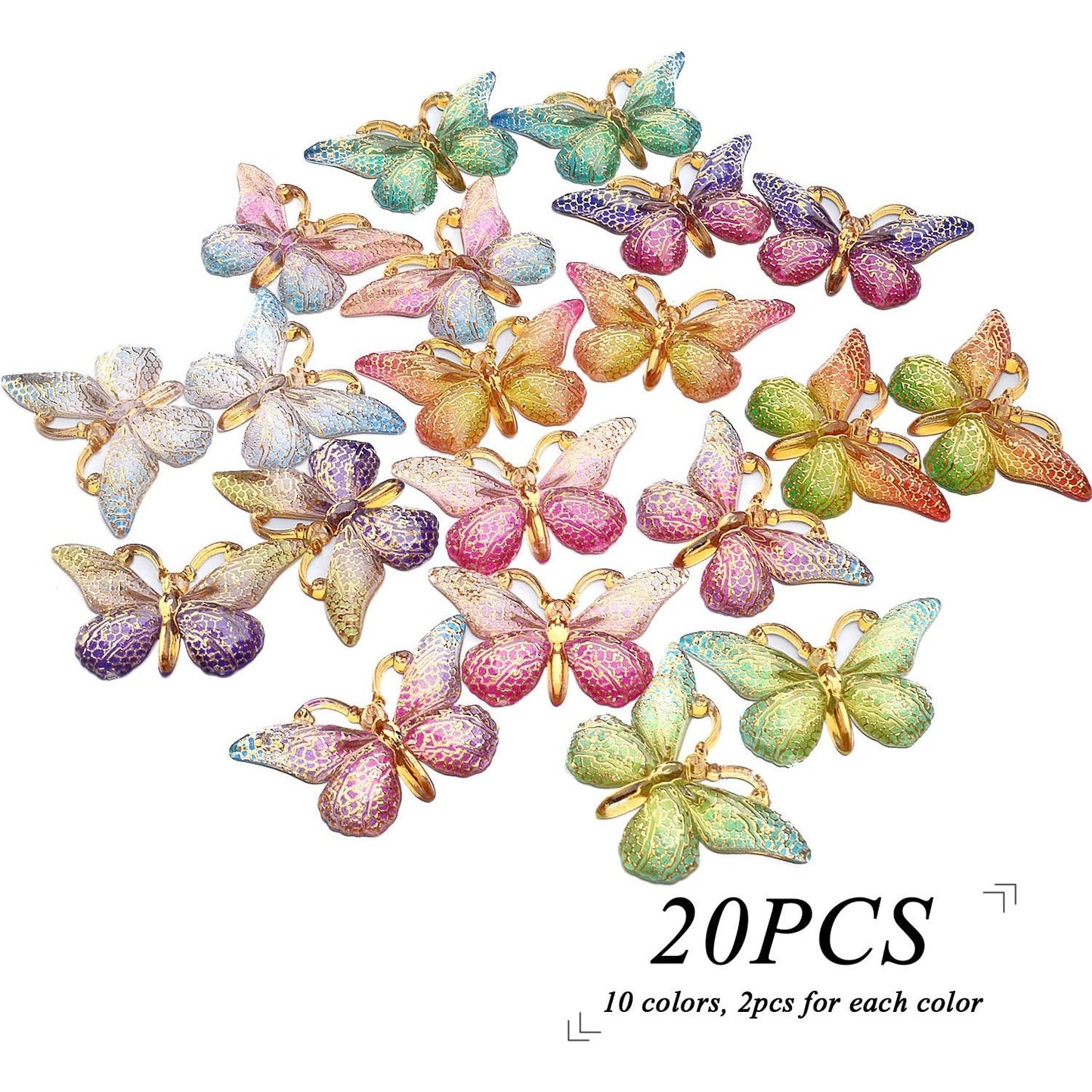 20pcs Colorful 3D Butterfly Charms Plastic Butterfly Pendants Hand Jewelry Accessories for DIY Earrings Bracelet Necklace