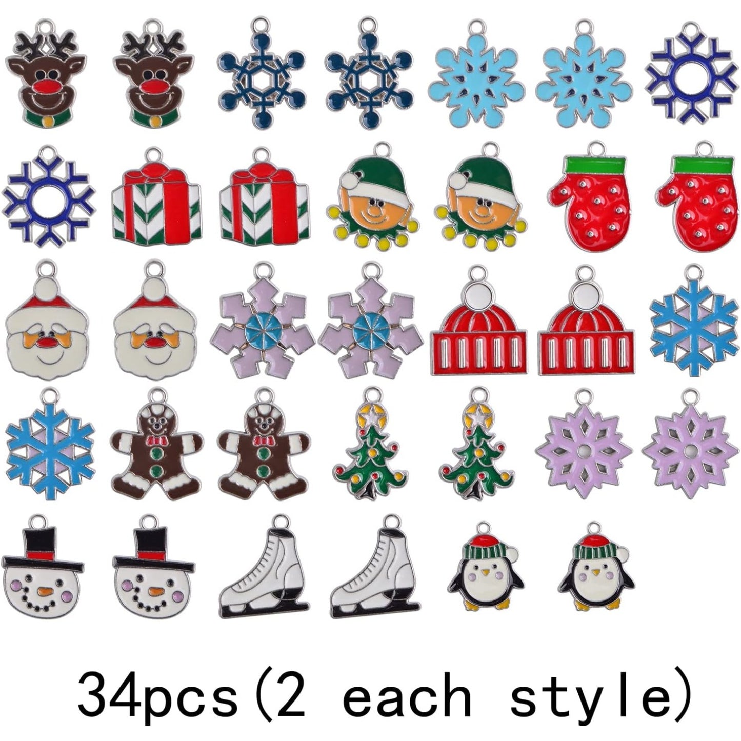 34pcs Assorted Christmas Theme Charms Alloy Enamel Mixed Santa Claus Christmas Tree Gloves Skating Shoes Pendant Charms for DIY Crafts Necklace Earrings Jewelry Making