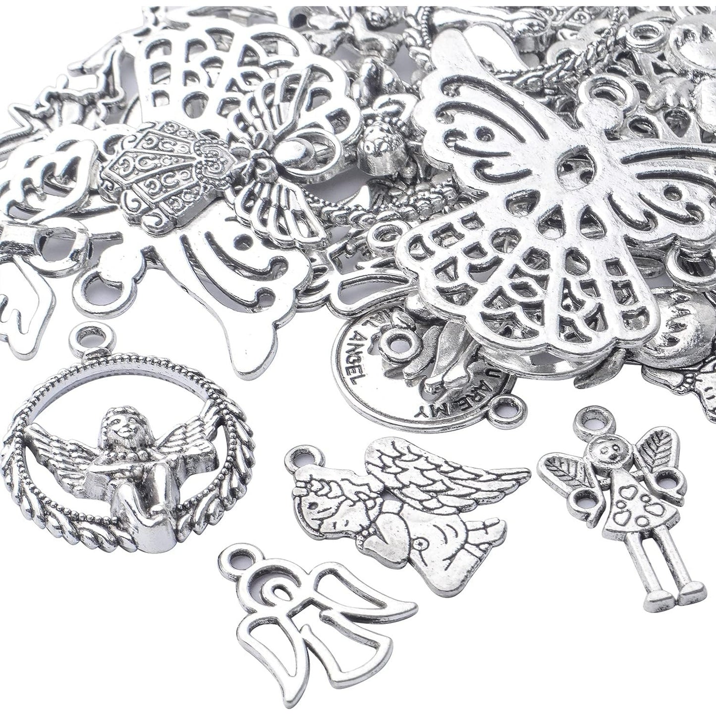 39pcs Antique Silver Angel Fairy Charms Pendants Alloy Angel Charm Craft Supplies for Jewelry DIY Bracelet Necklace Craft Making Finding,13 Styles