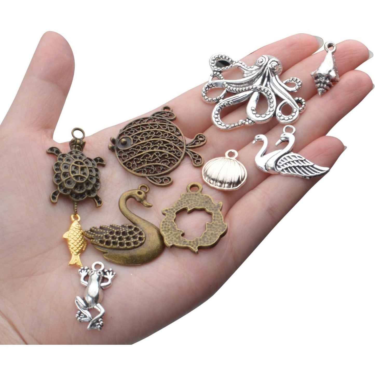 Marine Charm Collection,100g (About 60-70 Pieces) Sea Creatures Pendants Alloy Ocean Life Seashell Sea Stars Fish Jewelry Findings Craft Supplies for DIY Bracelet Necklace