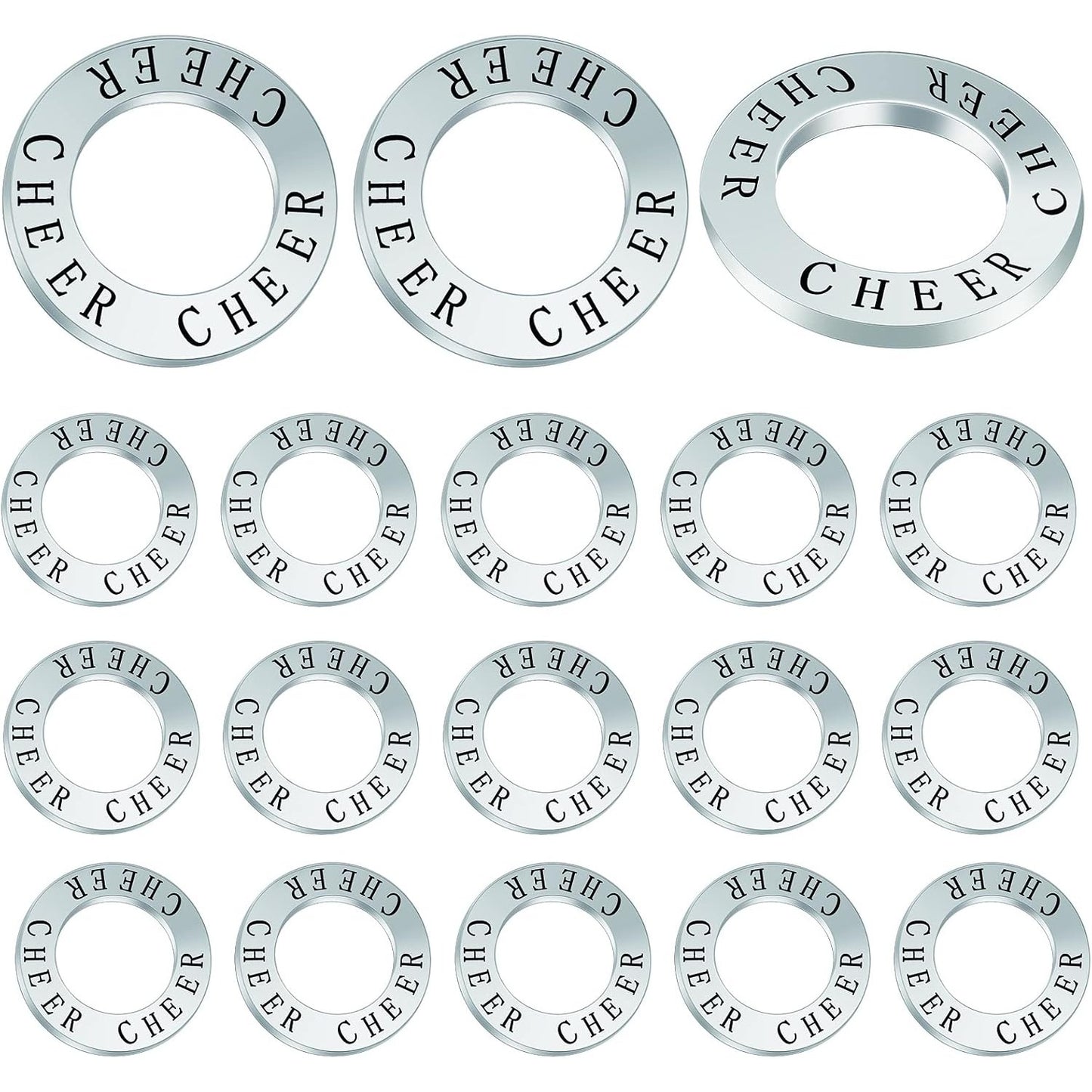 20 Pieces 23 mm Cheer Charms "Cheer" Stamped Round Circle Charms Alloy Cheering charm Connector for Necklace Bracelet Jewelry Making Accessories, Antique Silver