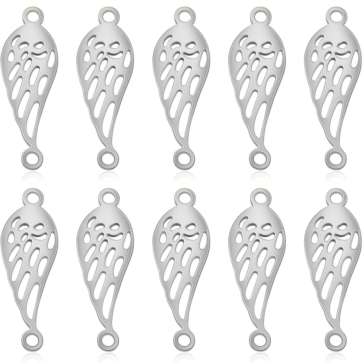 10pcs 2 Colors Hypoallergenic Angel Wings Charms Stainless Steel Feather Fairy Wing Pendants with 2 Holes Craft Supplies for DIY Bracelet Necklace Earrings Jewelry Making
