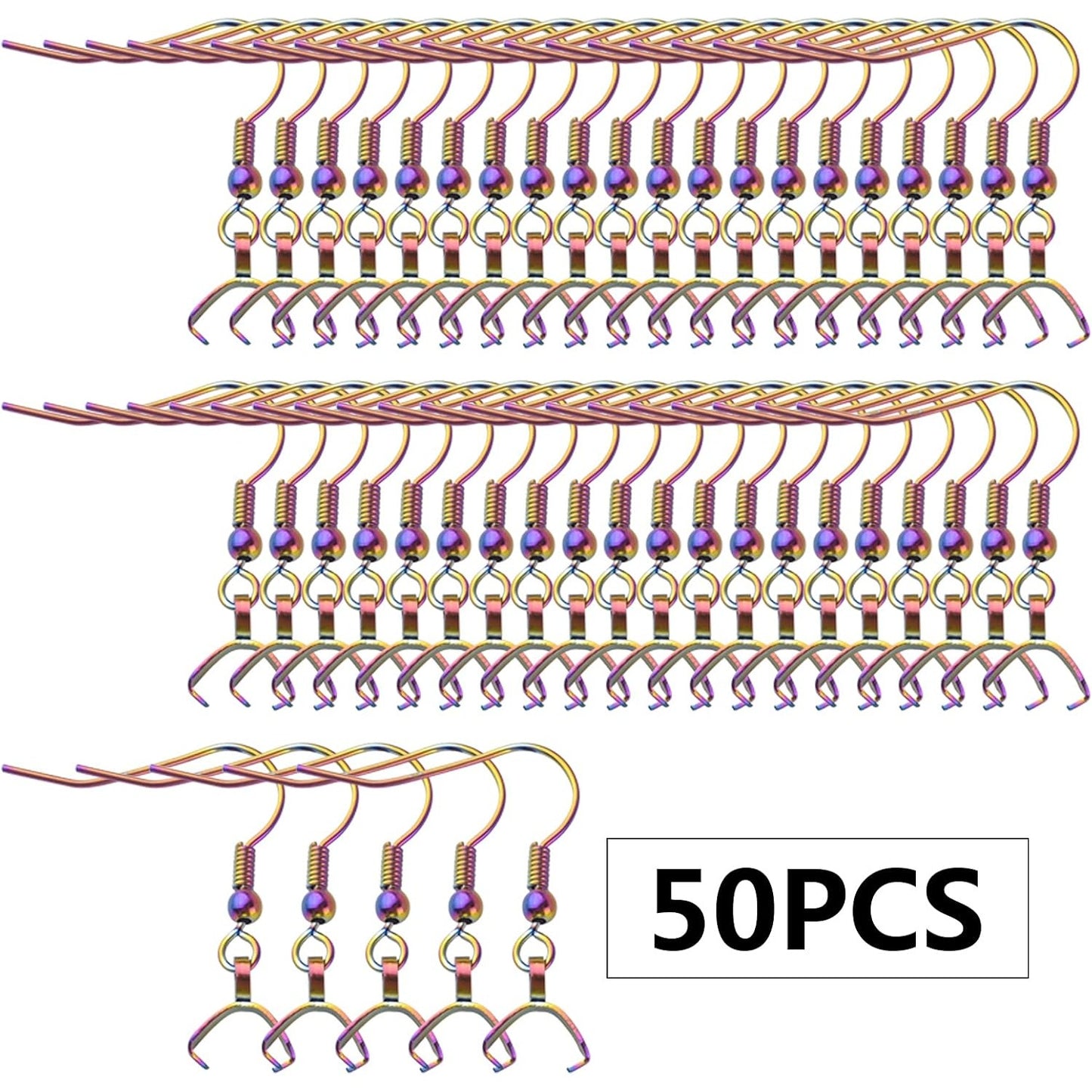 50pcs Stainless Steel Hypoallergenic Earring Hooks With Pendant Clasp for DIY Jewelry Making Accessory, Rainbow Color