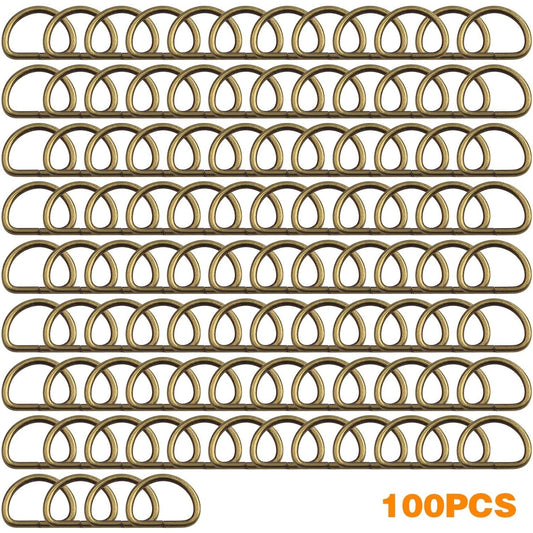 100pcs Metal Semi-Circular D Rings Heavy Duty Half Round D-shaped Rings Loop Buckle Hardware Accessories for DIY Clothing Backpack Belt Sewing Craft Projects, Bronze