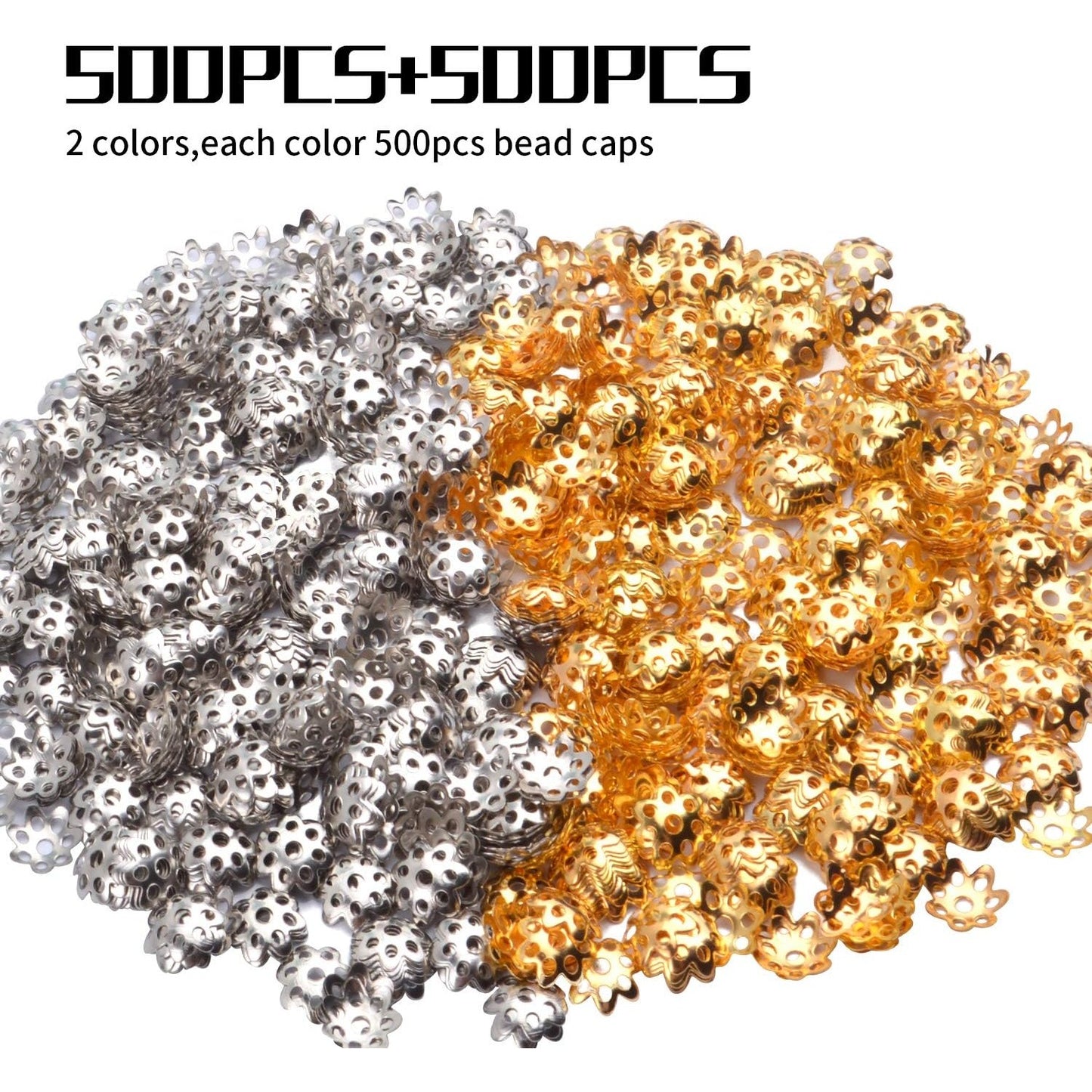 1000pcs 7.5mm Flower Bead Caps Metal Filigree Spacers Bali Style Jewelry Findings Accessories for Bracelet Necklace Jewelry Making