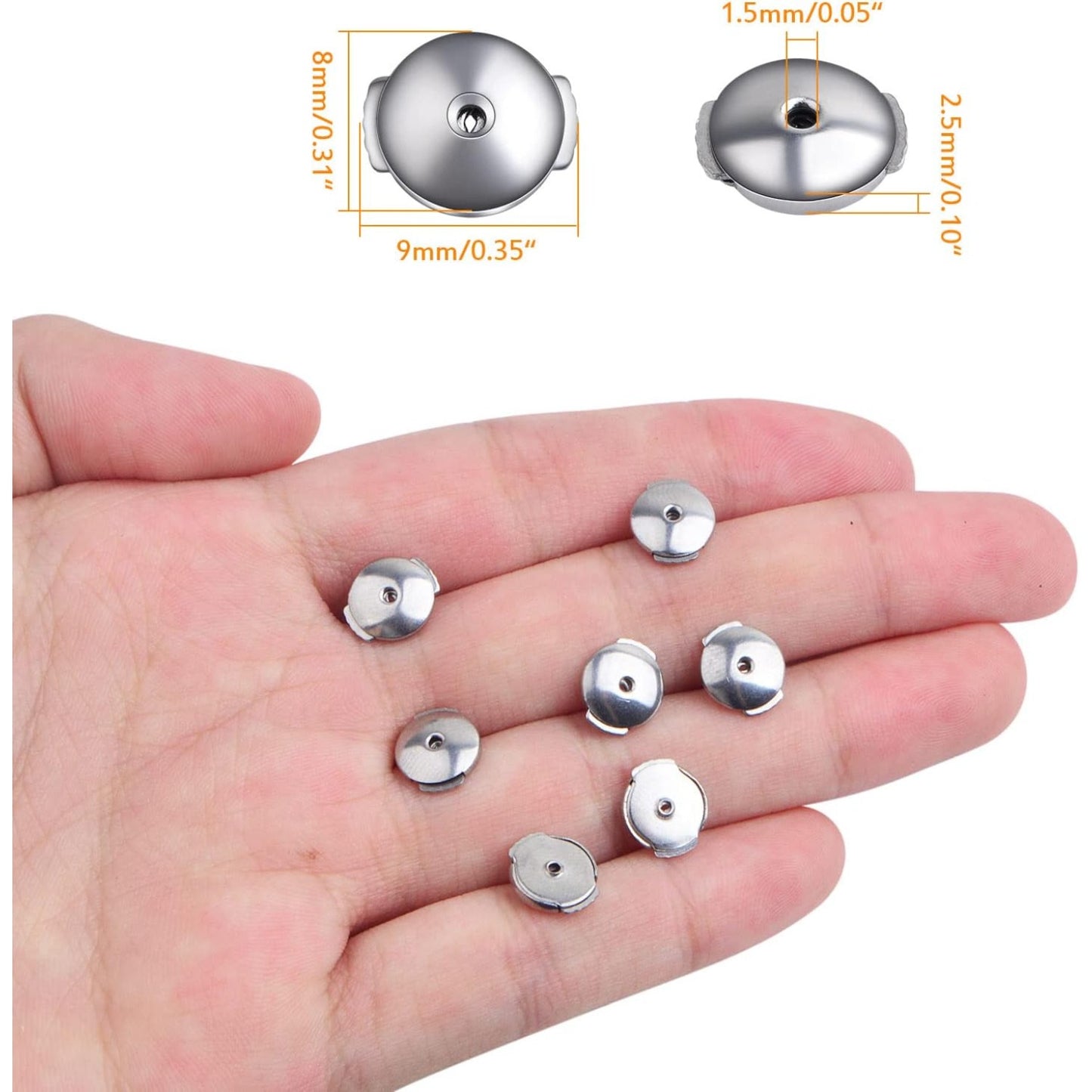 10pcs Stainless Steel Spring Locking Earring Backs Hypoallergenic Round Saucer Shape Secure Earring Backs Stoppers Replacements for DIY Stud Earrings Notched Posts