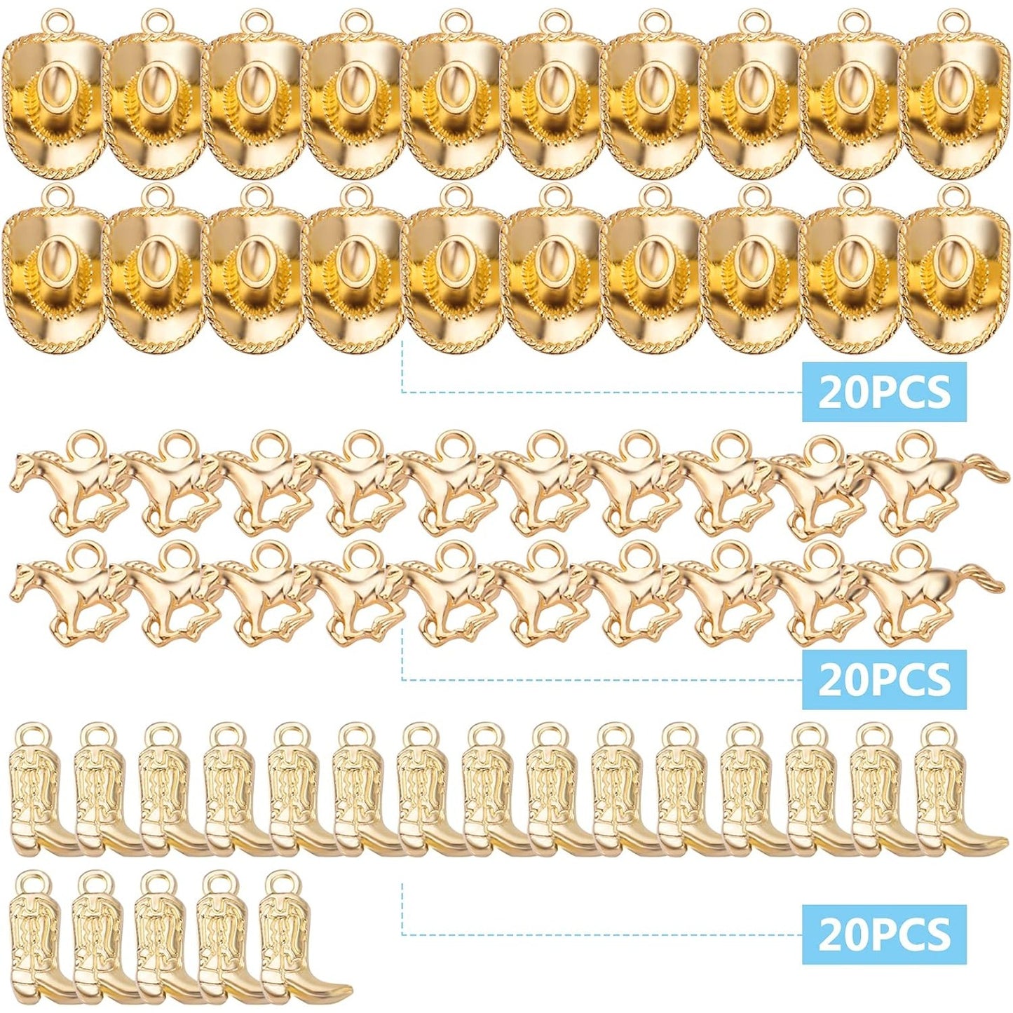 60pcs Silver Western Cowboy Charms Pendants Alloy Horse Cowboy Boot Hat Dangle Charms for DIY Earrings Bracelet Necklace Jewelry Making