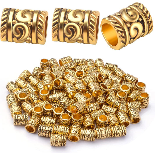 100pcs Antique Gold Large Hole Spacer Beads Tibetan Alloy Barrel Column Beads Hollow Tube Beads for European Bracelet Necklace DIY Jewelry Making Accessories, Hole: 5 mm
