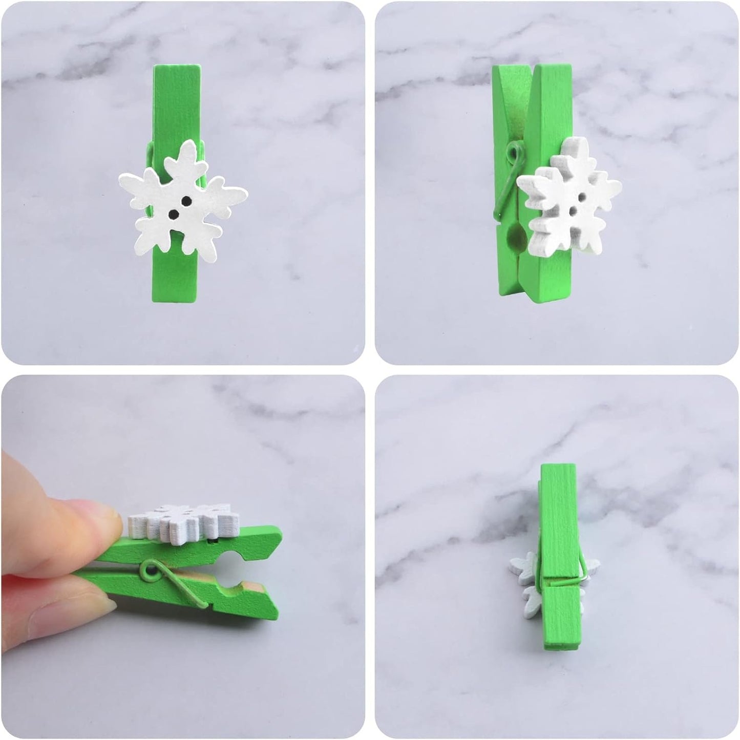 50 Pieces Snowflake Wood Clips Christmas Snowflake Wooden Clothespins Photo Frame Paper Peg Pins DIY Craft Clips for Home School Art Crafts Decoration, Green