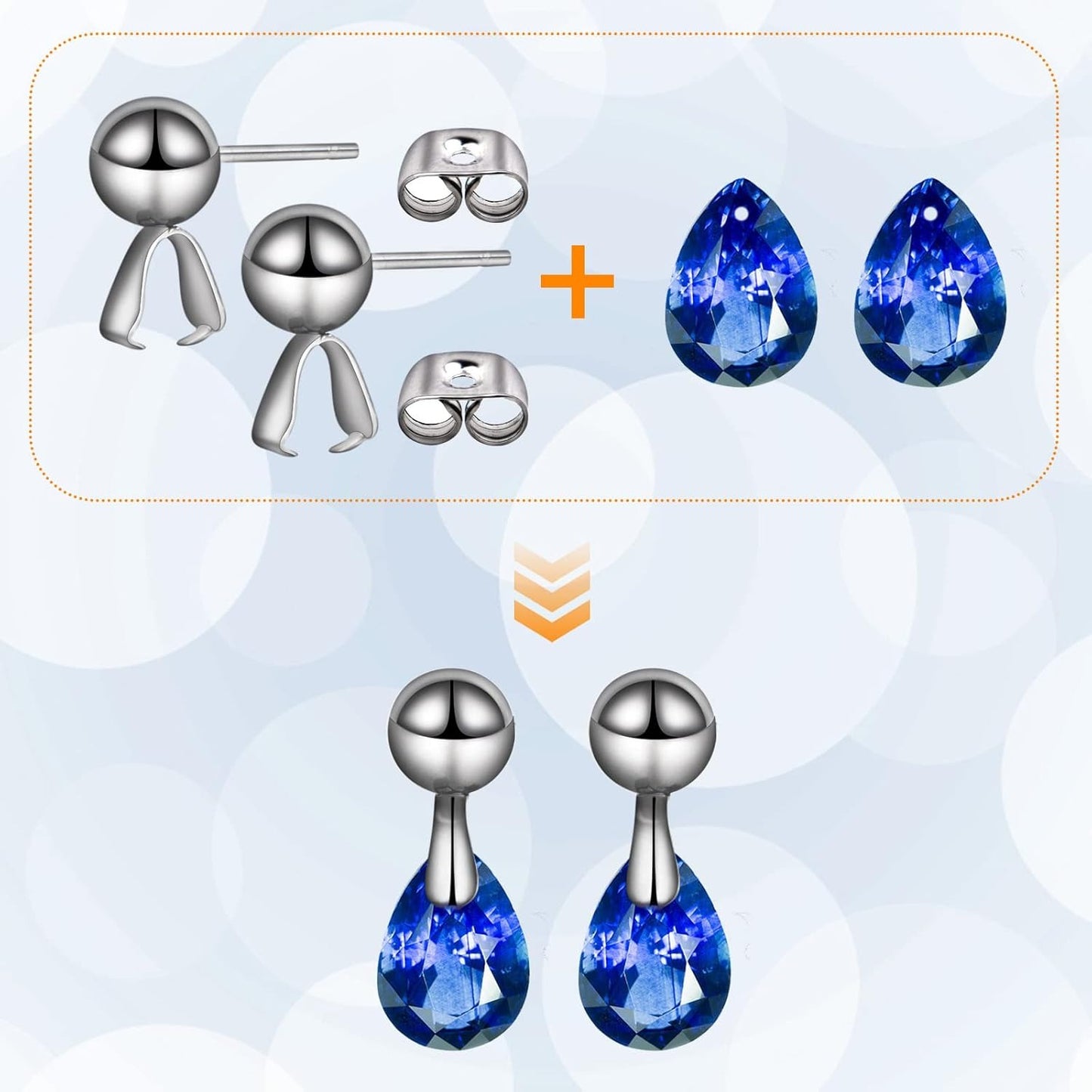 30pcs Stainless Steel Ball Post Earring Studs with Pendant Claps Round Ball Earring Posts and 30pcs Butterfly Earring Backs Set for DIY Jewelry Making Supplies