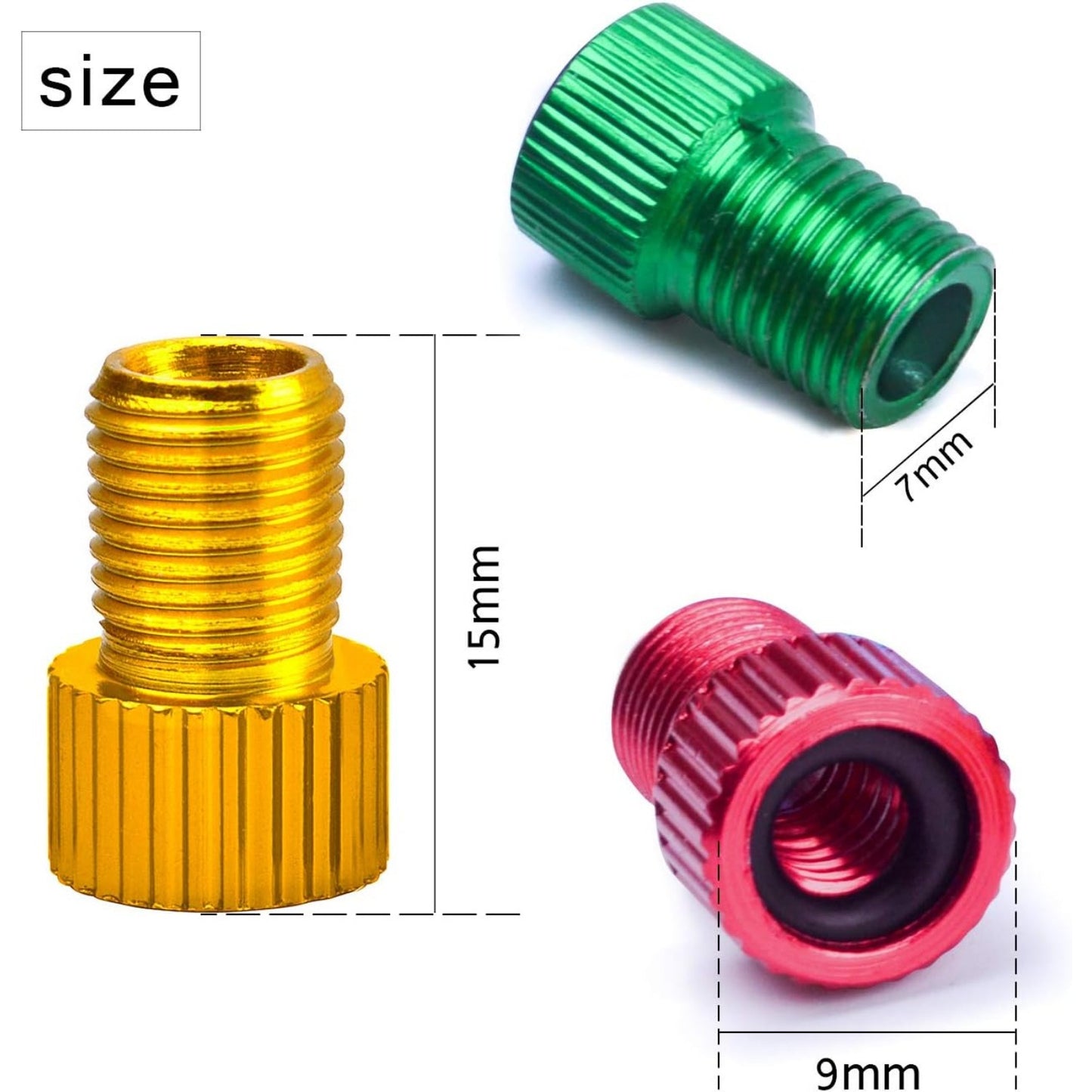 20pcs Bike Valve Adapters,10 Colors Metal Presta Valve Adapter Bicycle Bike Tube Pump Air Compressor Tools-French/UK to US