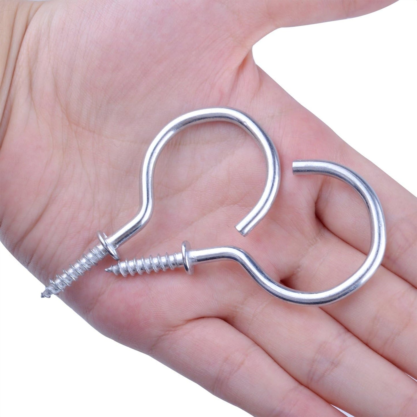 20Pcs 2.8 inches Silver Metal Cup Hooks Round End Ceiling Wall Hooks for Hanging Plants, Lights, Curtains, Kitchen Towels