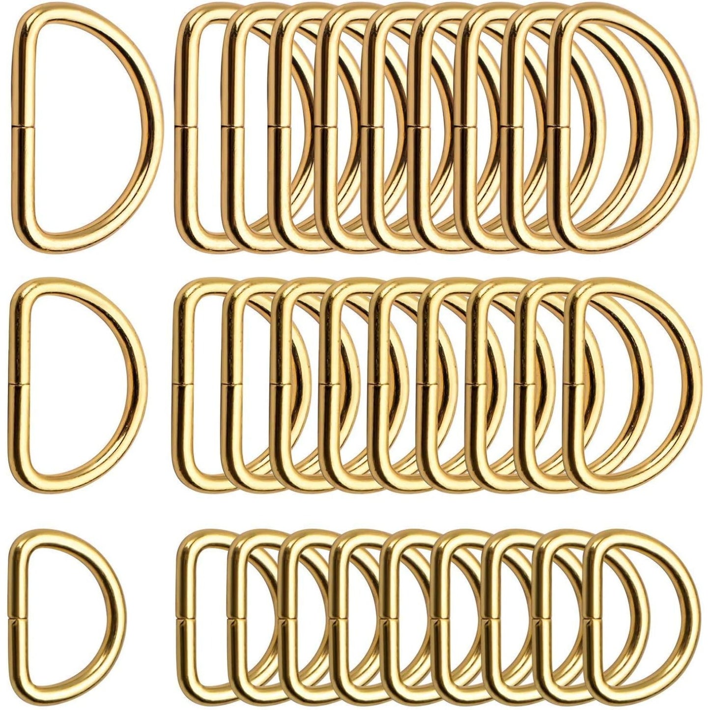 100pcs Multi-Purpose Metal D Rings Semi-Circular D Rings Hardware DIY Accessories for Bags Pet Collars Chain Bags,Gold,1/2inch,3/4inch and 1 inch