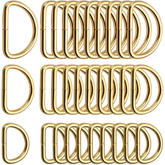 100pcs Multi-Purpose Metal D Rings Semi-Circular D Rings Hardware DIY Accessories for Bags Pet Collars Chain Bags,Gold,1/2inch,3/4inch and 1 inch