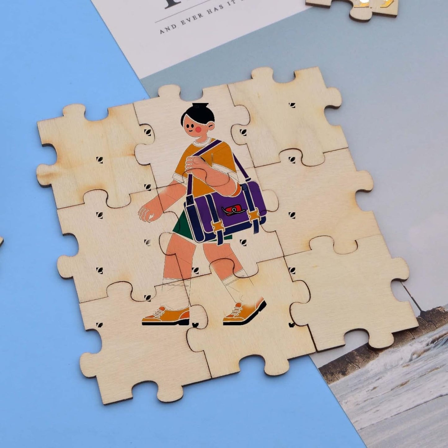 100pcs Blank Unfinished Wooden Jigsaw Puzzle Freeform Natural Wood Puzzle Pieces for Wedding Family Birthday Calendar DIY Crafts Projects, 4 cm x 4 cm