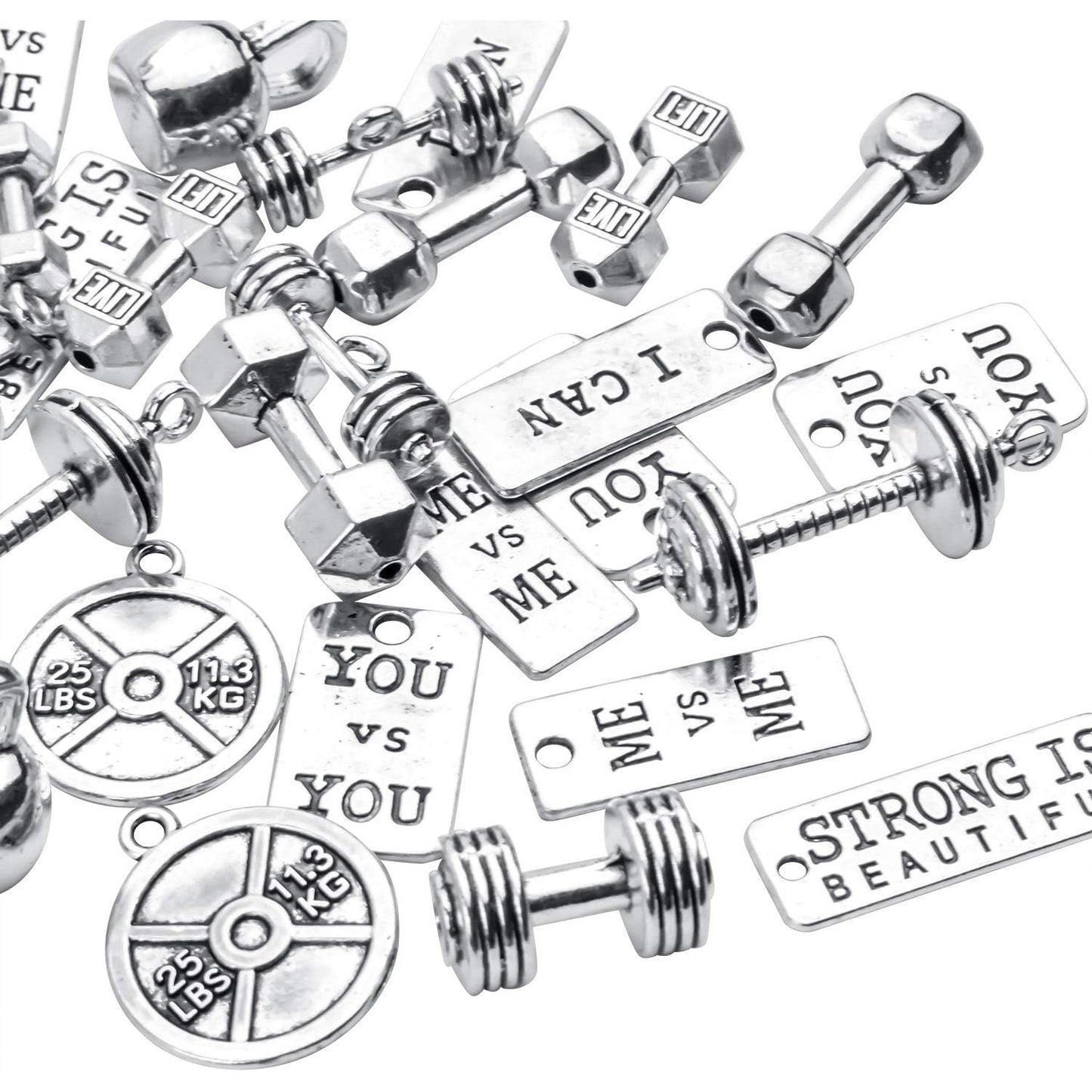 32pcs Sport Charms Barbell Dumbbell Kettle Bell Weightlifting Charms Pendants for Necklace Bracelets Jewellery Making Crafting,14 Styles