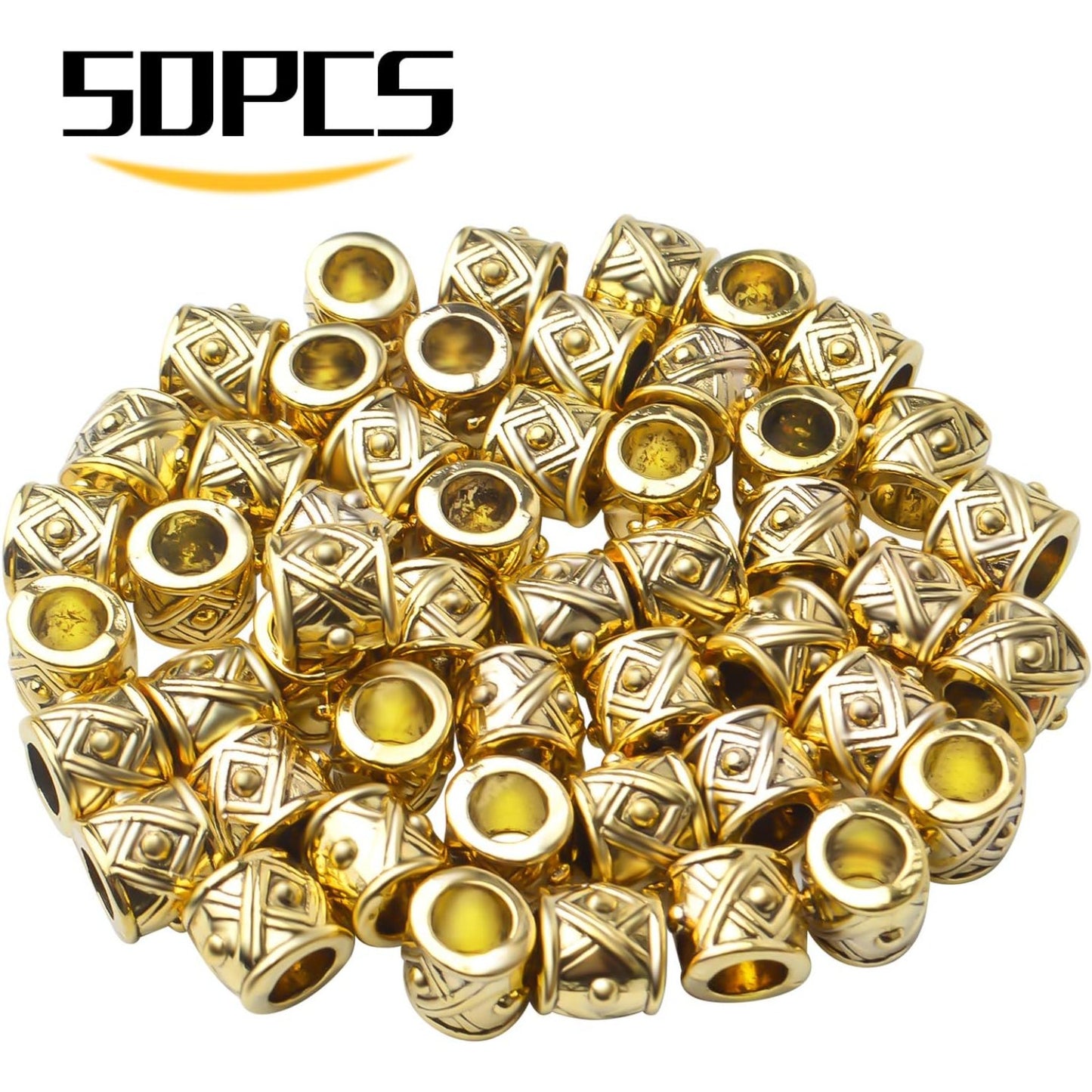 50pcs Tibetan Antique Gold Column Spacer Beads Jewelry spacers Tube Beads Spacers Large Hole for DIY Jewelry Making Crafts Supplies