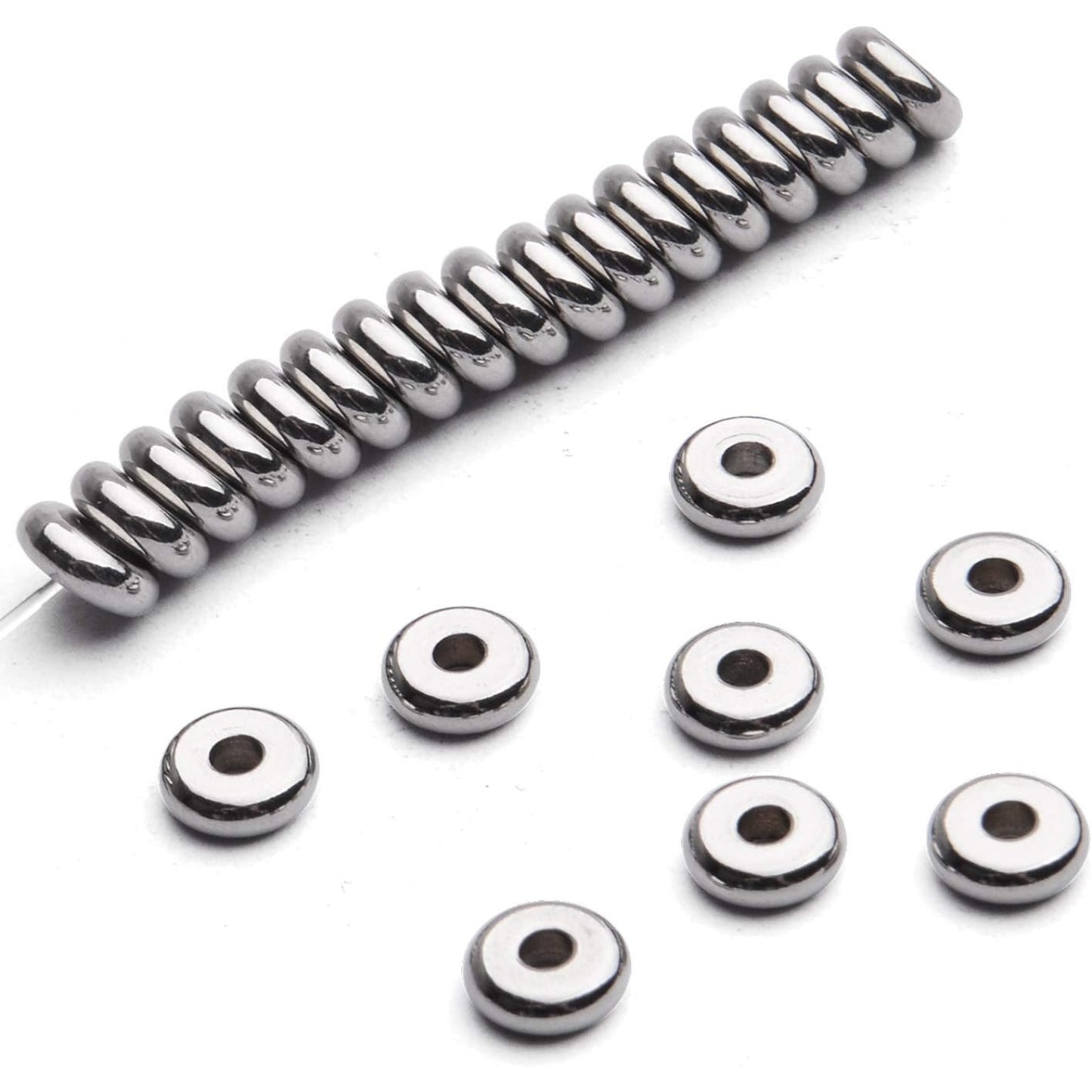 Rondelle Spacer Beads, 100pcs Stainless Steel Disc Rondelle Slices, 6x2mm