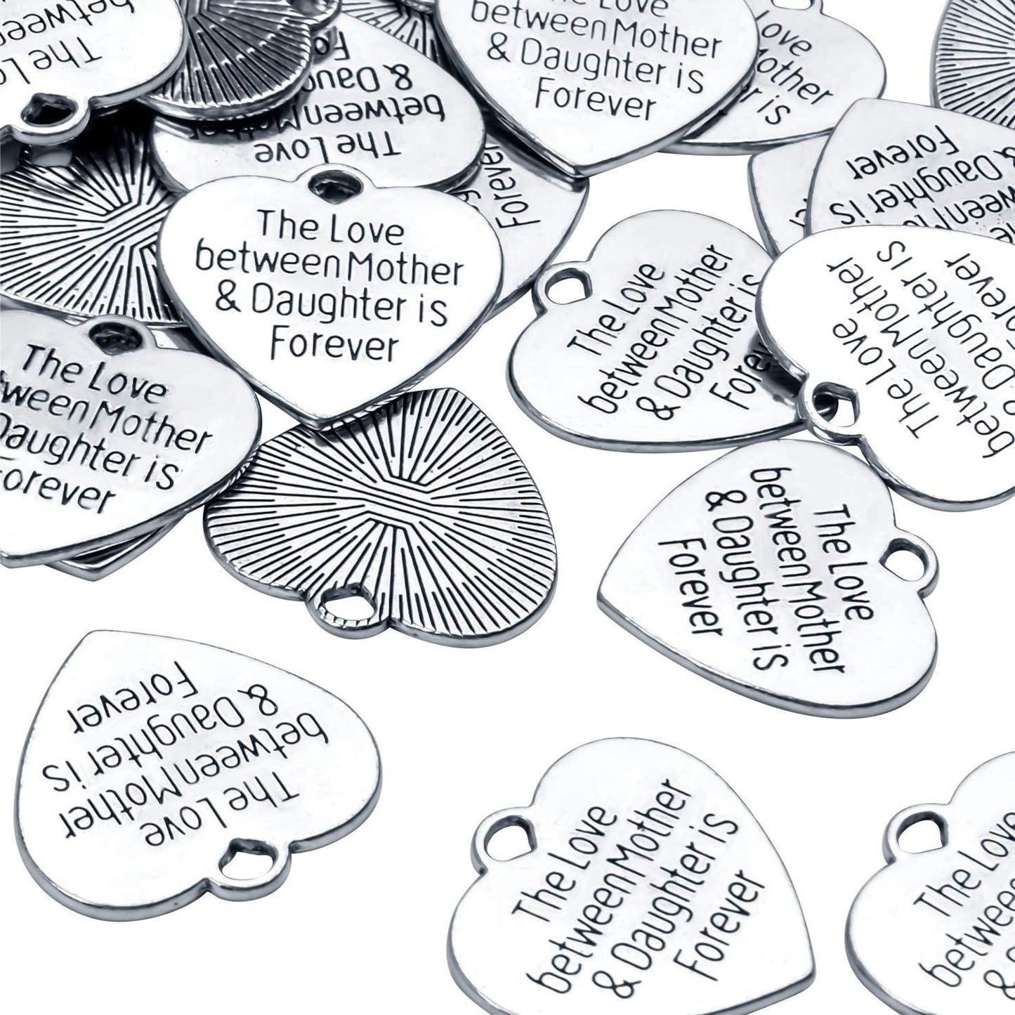 30pcs Heart-shaped Charms with Message 'The Love Between Mother & Daughter is Forever' Crafts Supplies Jewelry Findings for Bracelet Necklace Keychain Pendants