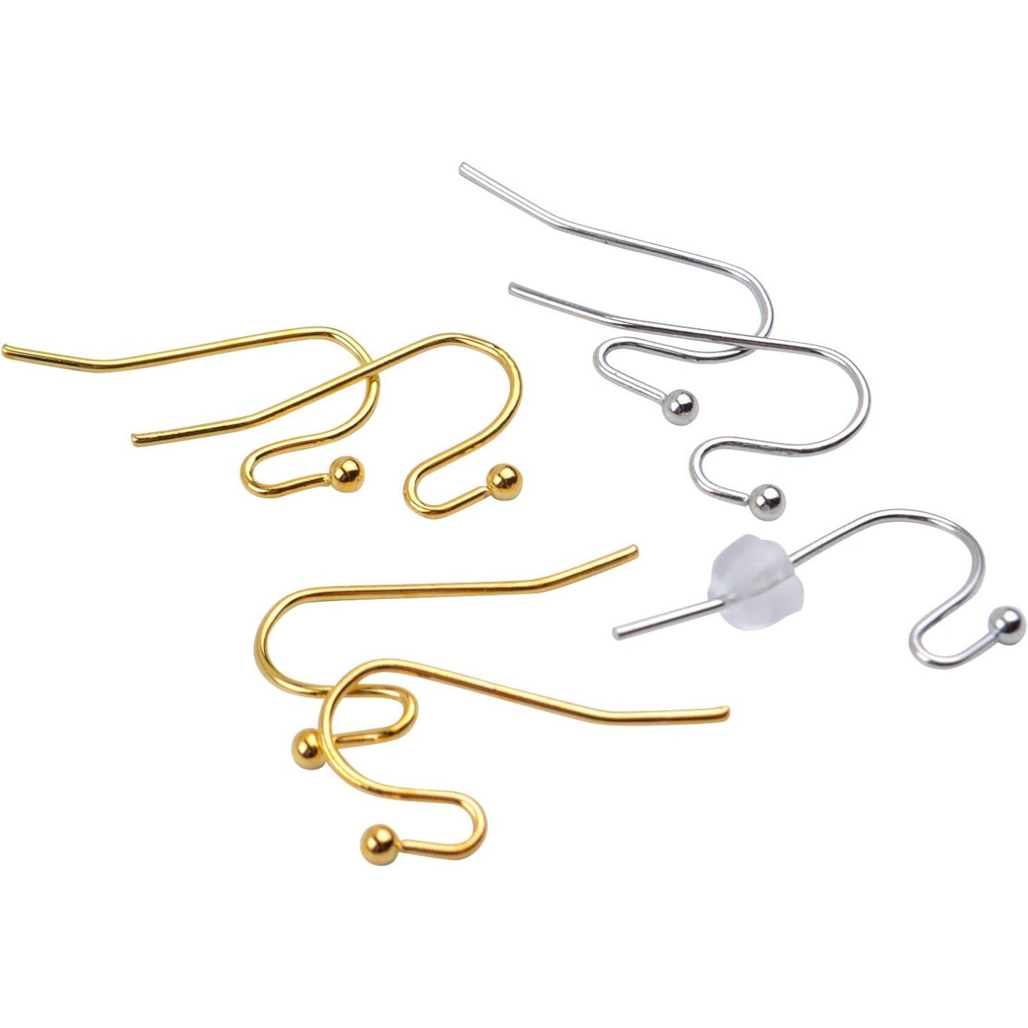 Earring Findings Bulk,200 Pieces French Earring Hooks Ball End Earwires with 200 Pieces Rubber Earring Stoppers for Dangling Earring Making,Golden and Silver