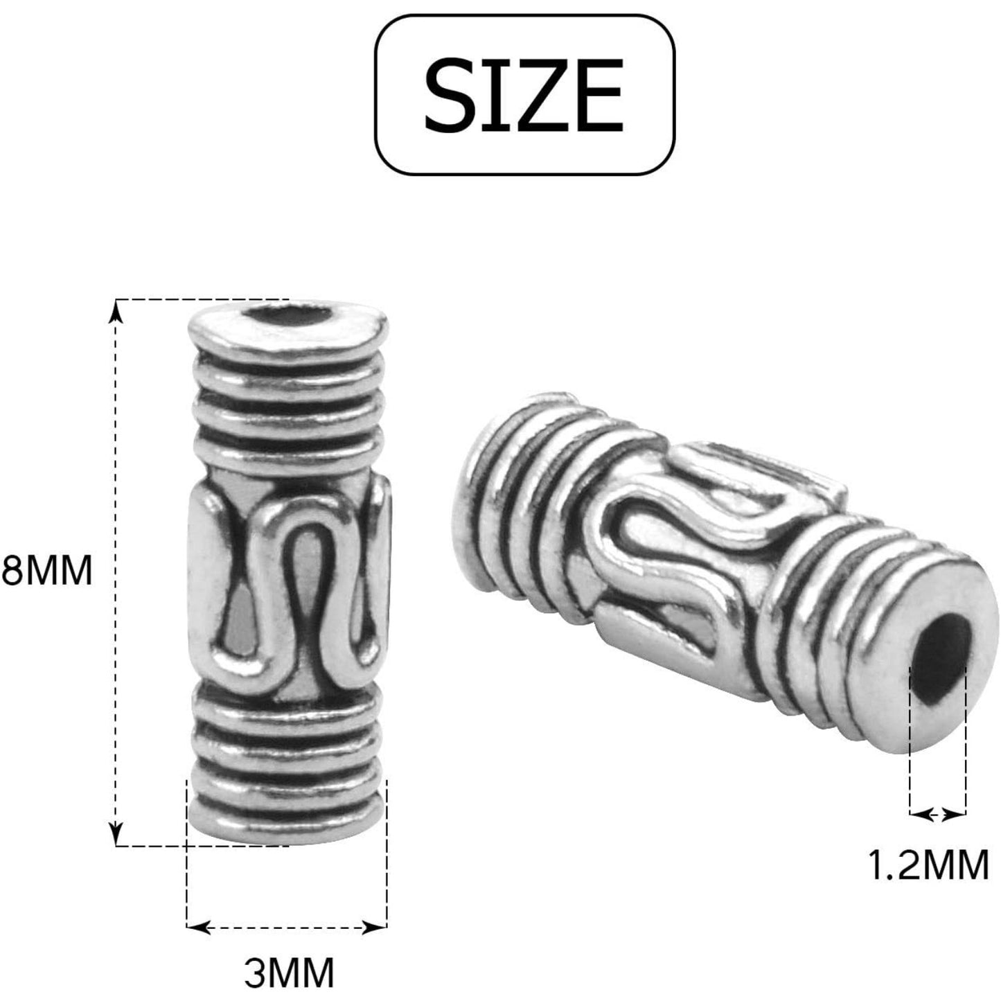 100pcs Antique Silver Column Spacer Beads Tibetan Alloy Tube Metal Spacers for Jewelry Necklace Bracelet Making,8.5x3mm