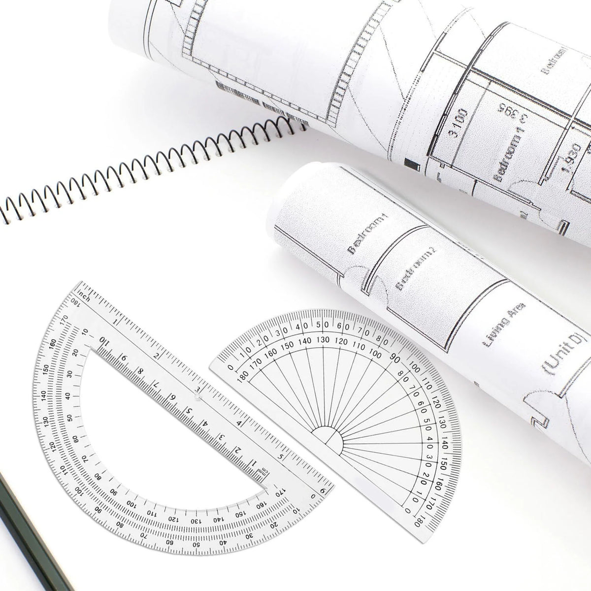 HENDEVL 2 Pcs Plastic Protractor Clear 180 Degrees Transparent Protractor for Geometry, 4 Inch and 6 Inch