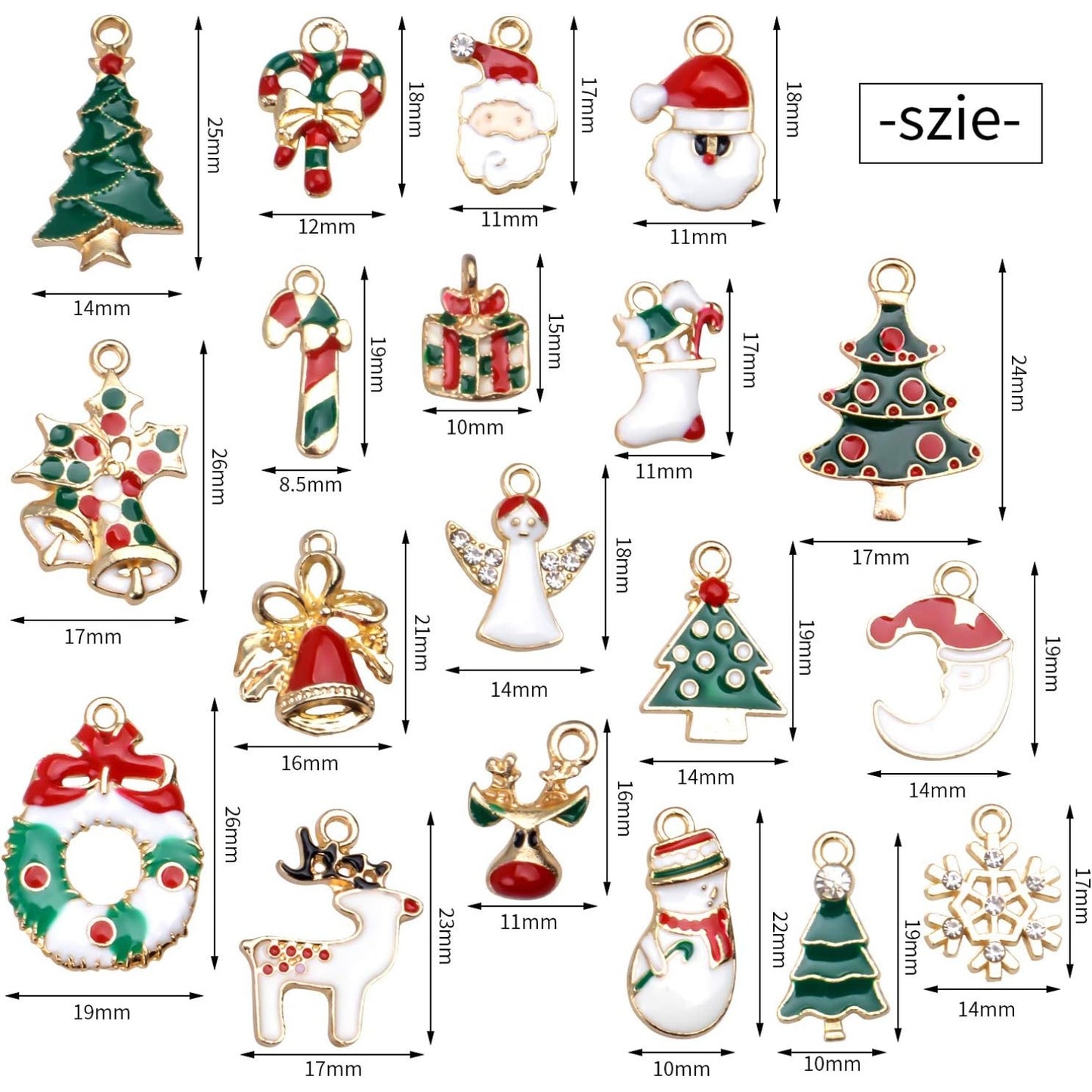 Christmas Theme Pendants,19 Pieces Assorted Enamel Gold Plated Charms for DIY Jewelry Xmas Gifts,19 Styles