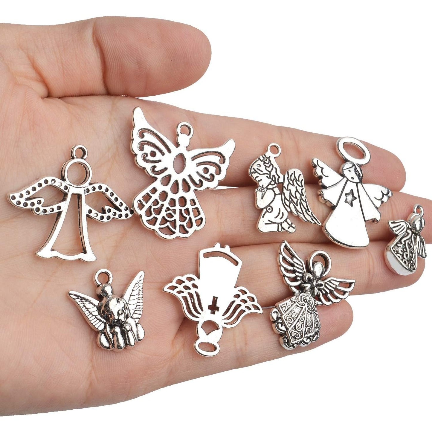Angel Pendant Charms,56pcs Antique Silver Angel Charms Alloy Tibetan Crafts Supplies for DIY Jewellery Necklace Earring Making,Mixed Styles