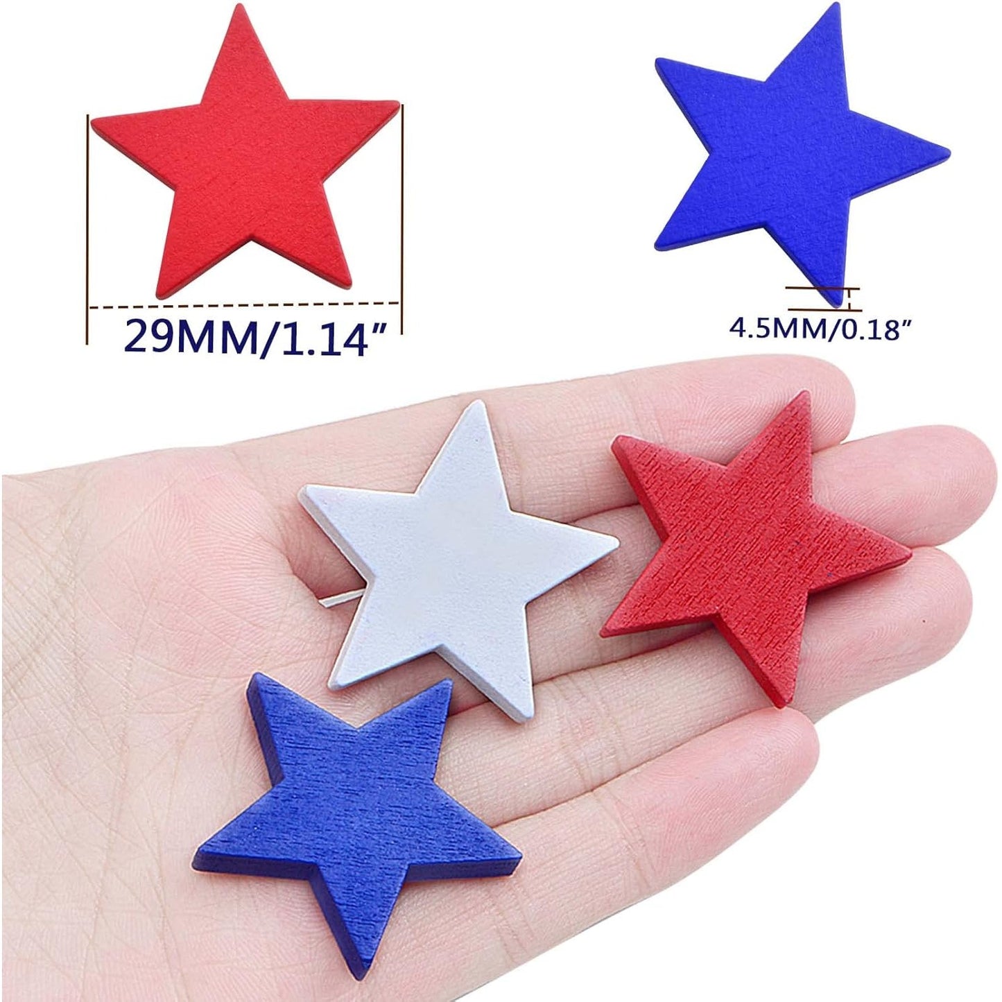 30pcs Blank Wooden Stars Decorations Natutal Wood Star Shape Ornaments Cutouts Stars Wood Slice Pieces for Craft Projects Christmas Party Wedding Decor, Red/White/Blue