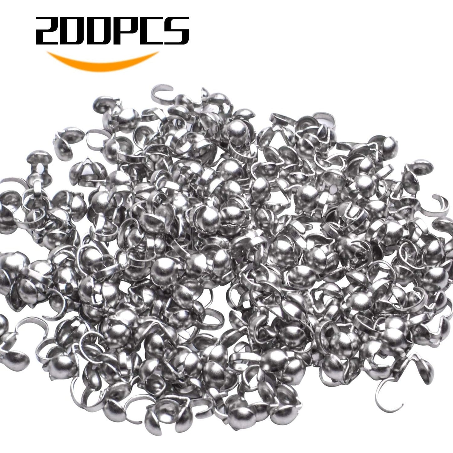 Calottes End Crimps,200Pcs Stainless Steel Fold-Over Bead Tips Clamshell Crimp Bead Tips Knot Covers for Knots,Cord Ends,Crimps Jewelry Making