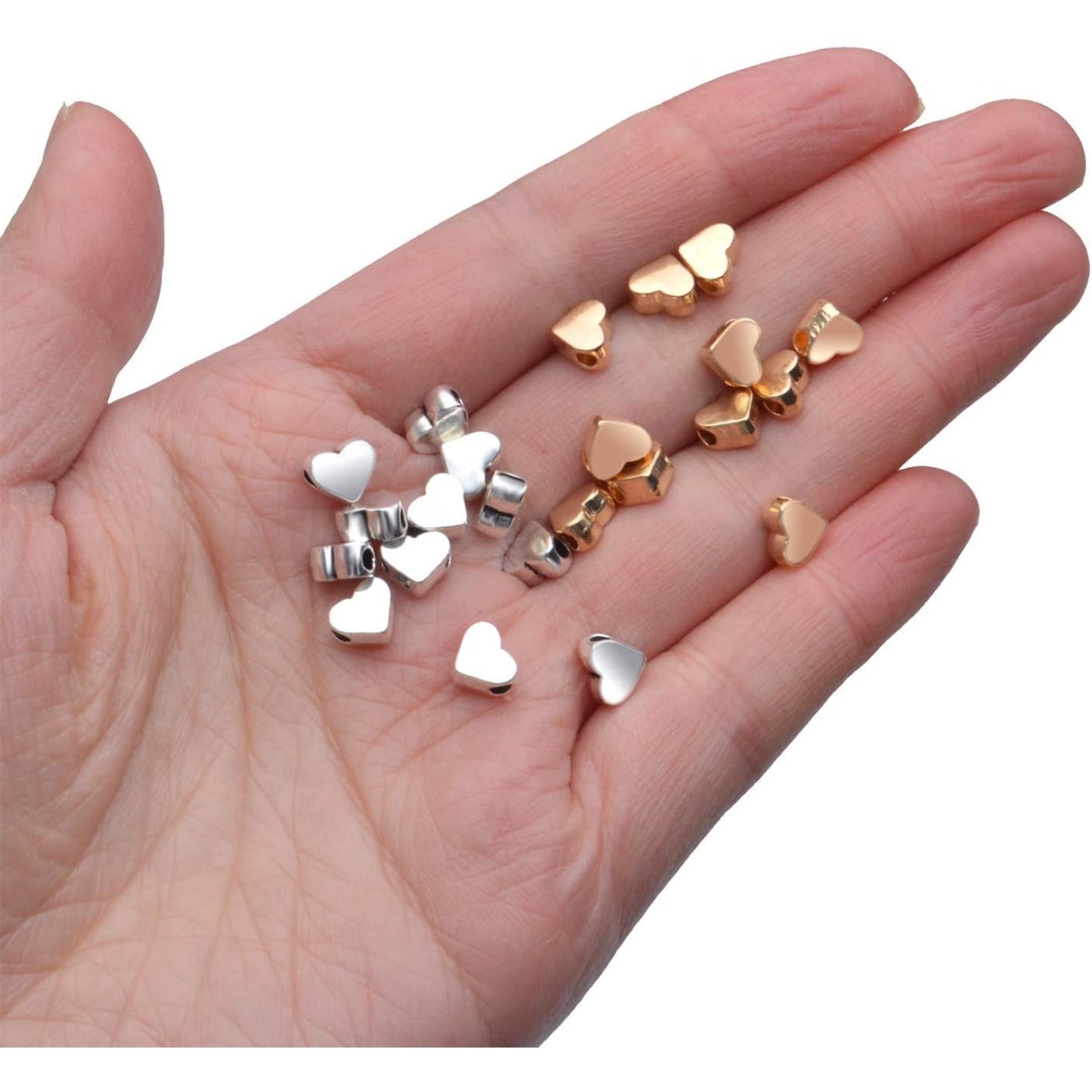 100 Pieces Heart Shape Beads European Heart Spacers Loose Beads Jewelry Heart Charms for DIY Jewelry Necklace Earring Bracelet Handmade Crafts Supplies (Gold, Silver)
