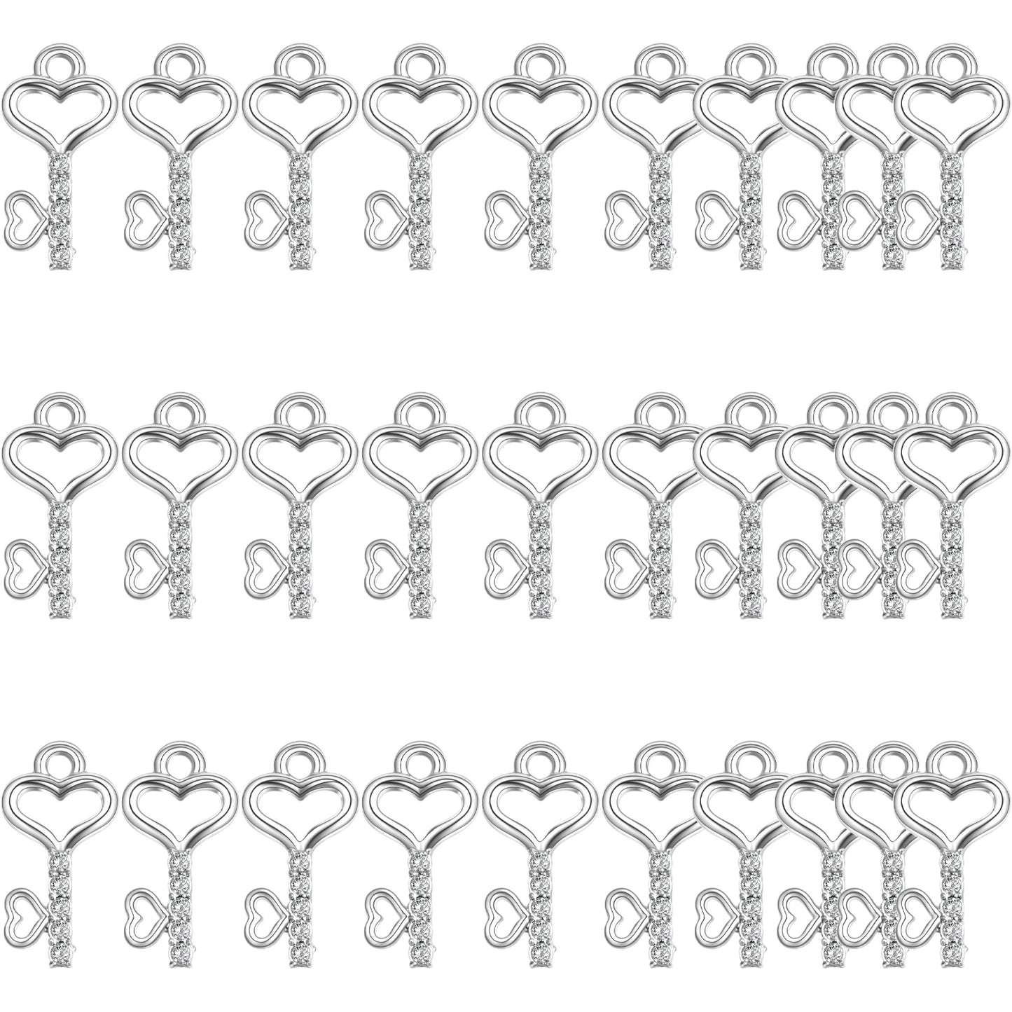 30pcs Heart Key Pendant Charms Mini Metal Heart Shape Key Pendants with Rhinestone Handmade Accessories for Bracelet Keychains Jewelry Making Valentine's Day Gifts, 2 Colors