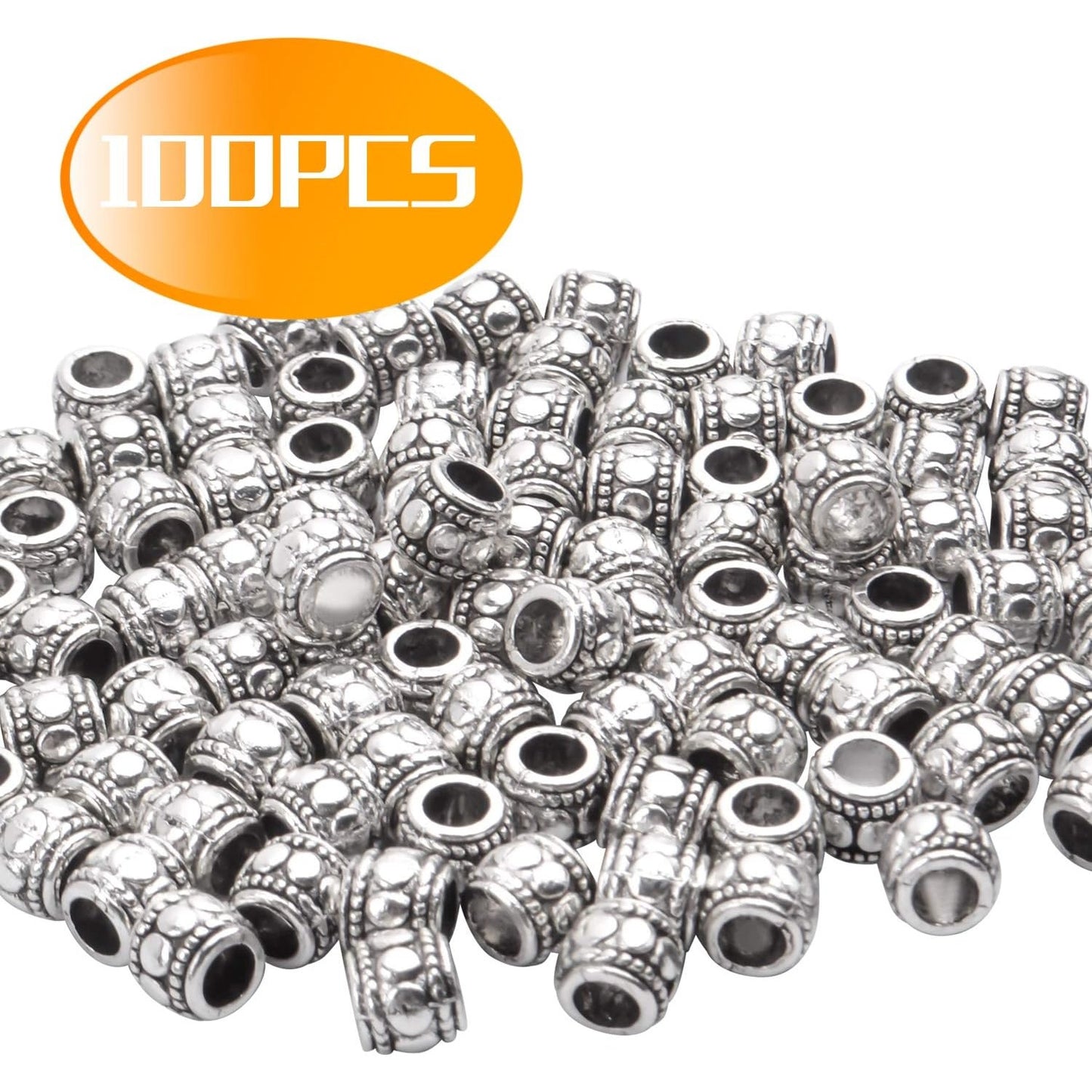 100pcs Tibetan Silver Spacer Beads Large Hole Beads Charms Hollow Tube Bead for DIY Necklace Bracelets