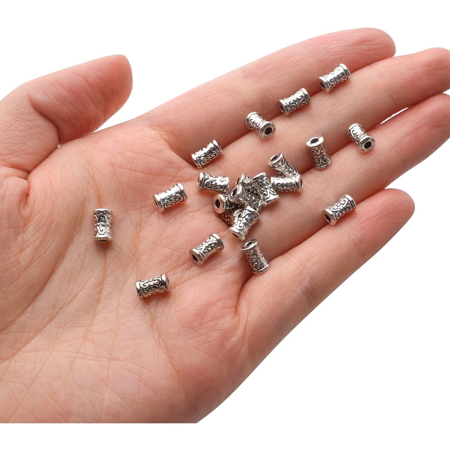 100pcs Antique Silver Plated Spacers Beads Column Spacer Beads Alloy Tibetan Spacers Loose Beads Charm Beads for Jewelry Making Finding DIY Bracelet Necklace