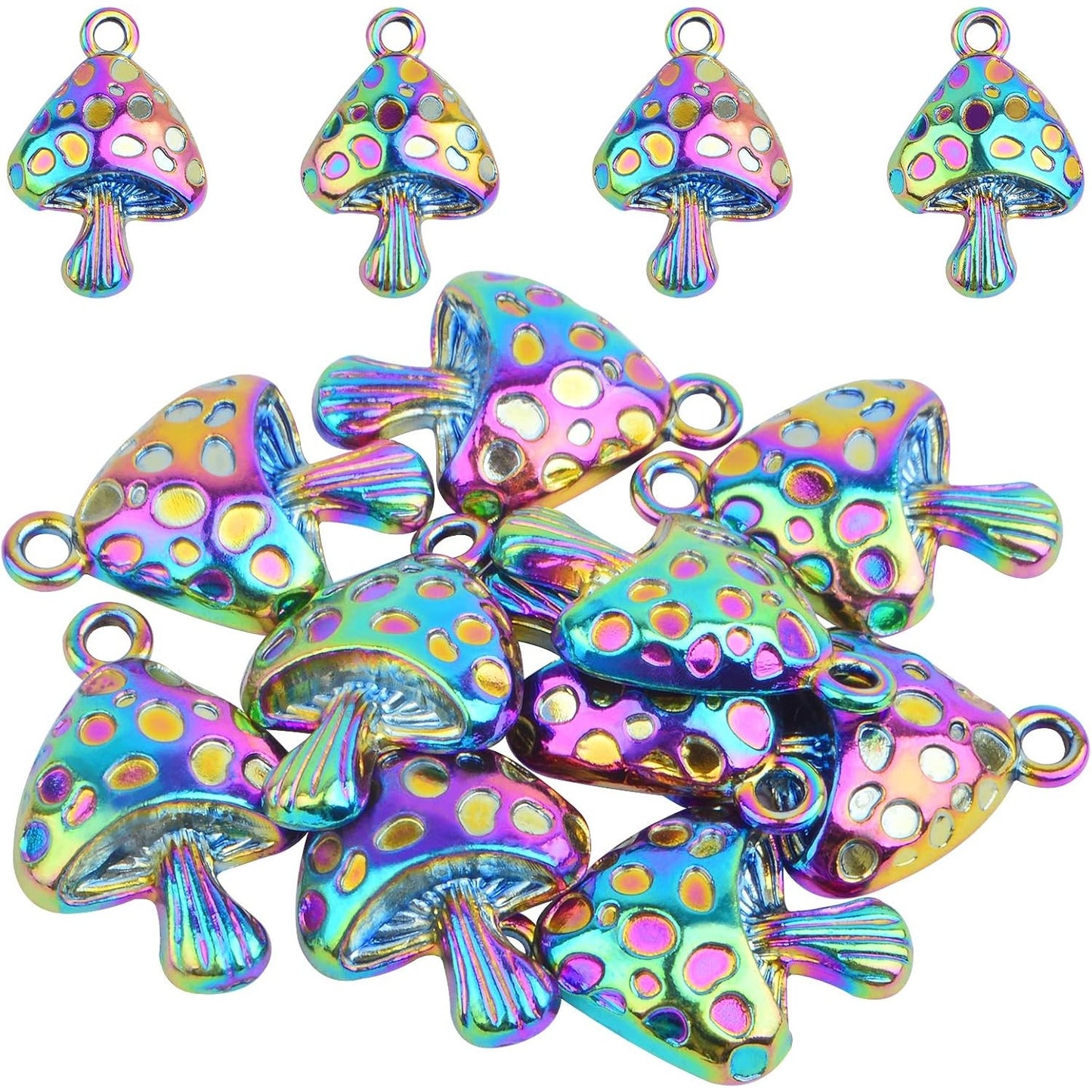 10pcs Stainless Steel Mushroom Charms Hypoallergenic Cute Mushroom Shape Dangle Pendants Craft Supplies for DIY Bracelet Earrings Keychains Jewelry Making Supplies, Rainbow Color