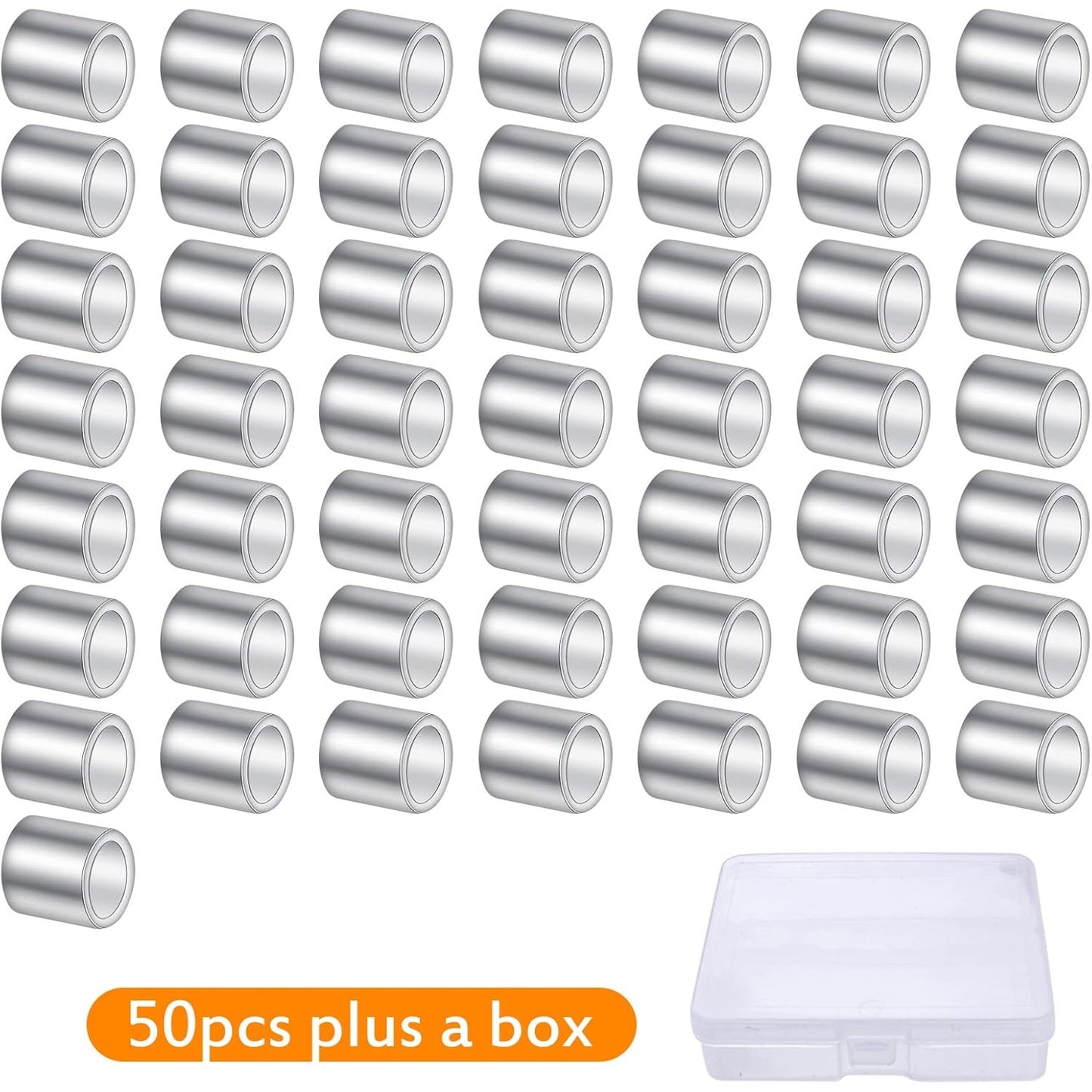 50pcs 2 mm Sterling Silver Crimp Tube Beads Column Crimp Spacer Beads Cord Cover Tips End Loose Stopper Beads with a Box for DIY Bracelet Jewelry Making Supplies