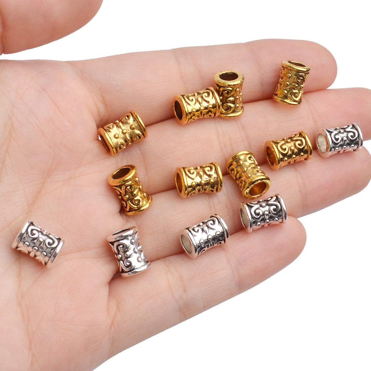 60pcs Alloy Column Spacer Bead Large Hole Tibetan Spacers Hollow Tube Beads Jewelry Spacer Charms for Bracelet DIY Jewelry Crafts Making Supplies