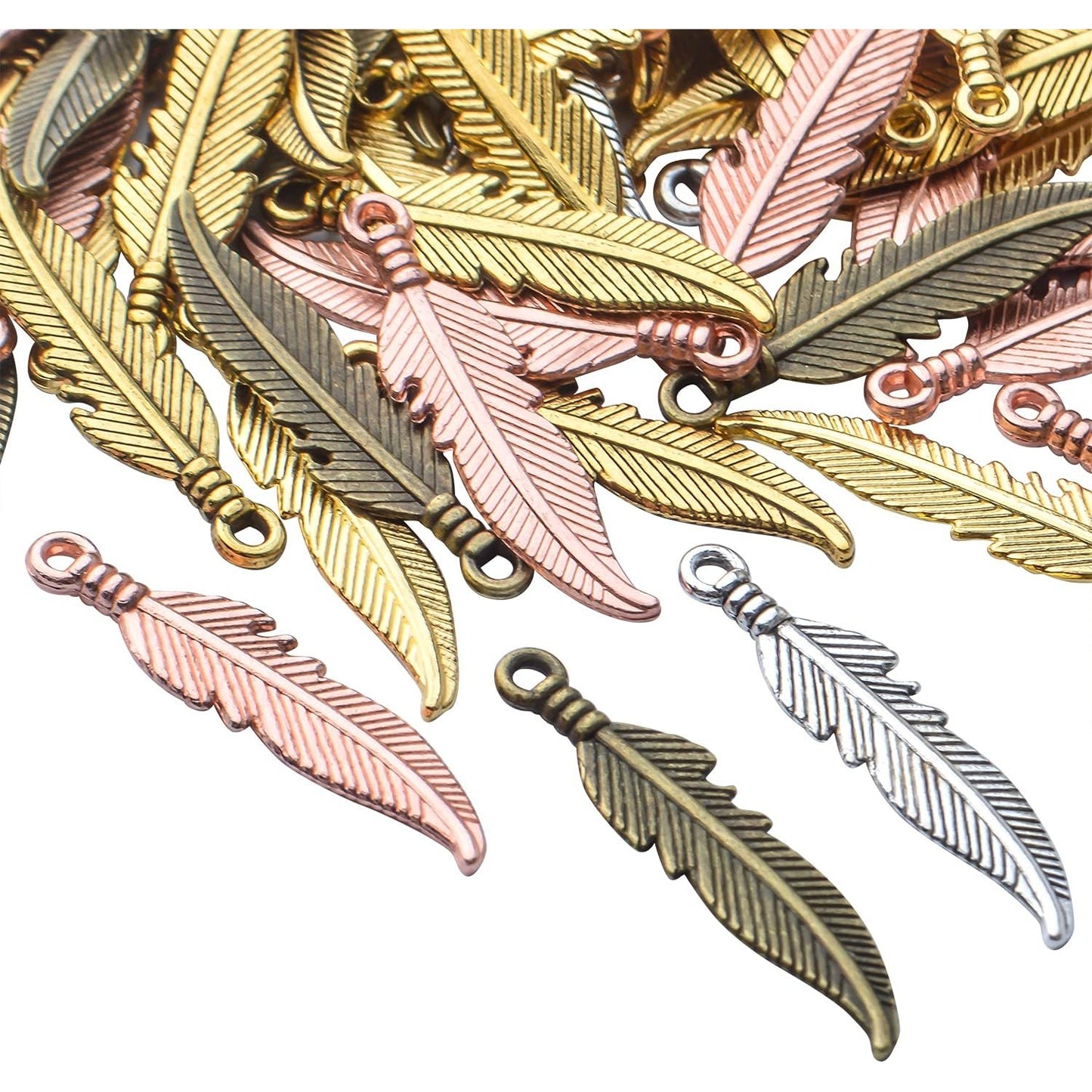 100pcs Feather Charm Pendants Tibetan Alloy Dangle Leaf Charms Craft Supplies for Jewelry Making Findings Accessory for DIY Bracelet Necklace,5 Colors