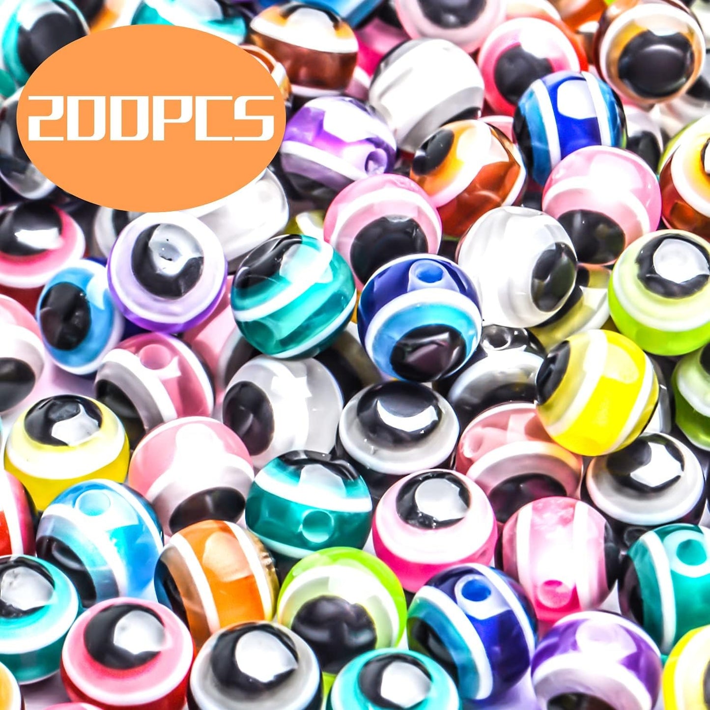 Evil Eye Beads, 200pcs 8 mm Mixed Color Evil Eye Bead Charms Small Flat Round Evil Eye Spacer Beads Pendants for DIY Handmade Bracelets Necklace Jewelry Making