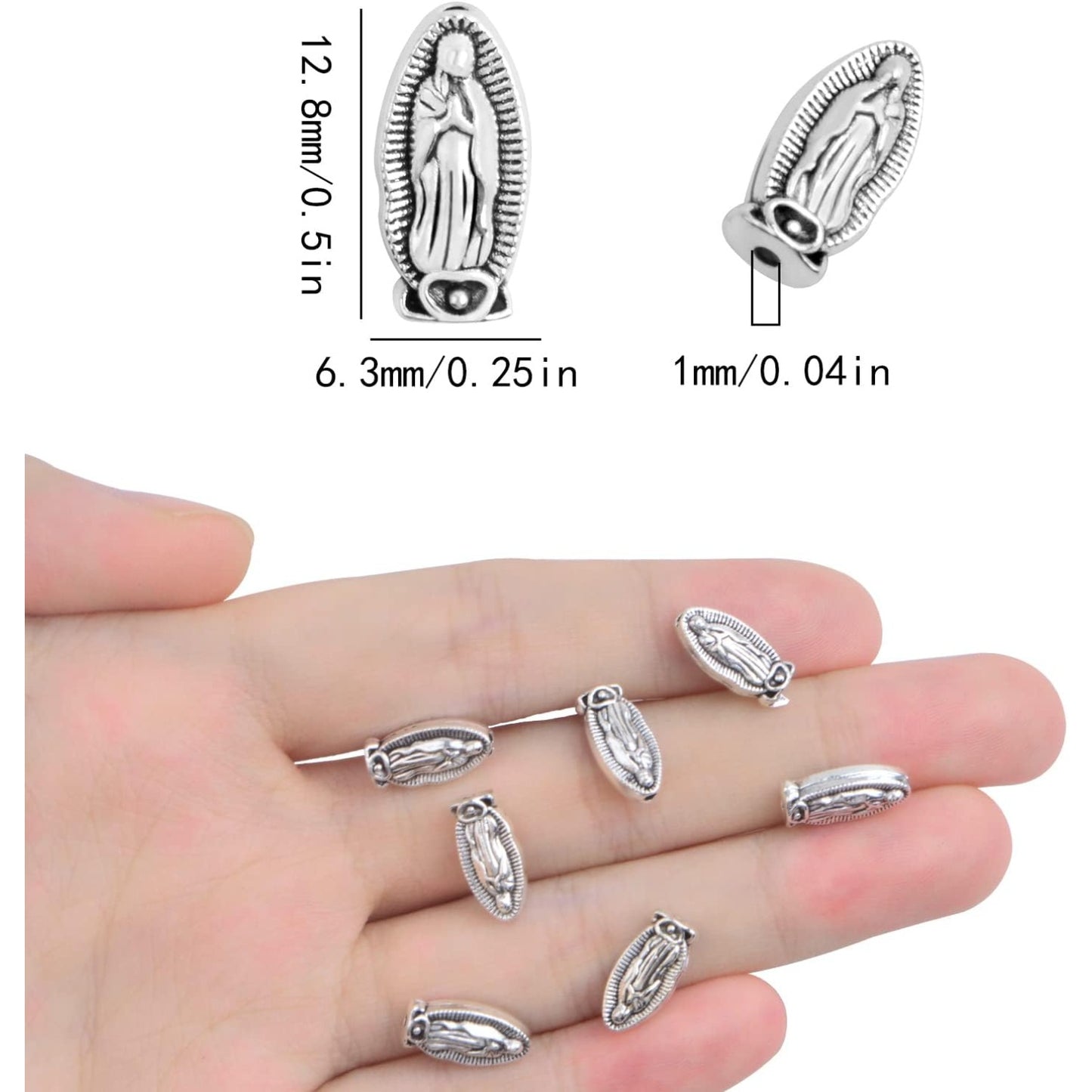 100pcs Antique Silver Religious Jesus Beads Alloy Virgin Mary Our Lady Rosary Spacer Beads Double-Sided Loose Beads for DIY DIY Rosary Bracelet Necklace Jewelry Making