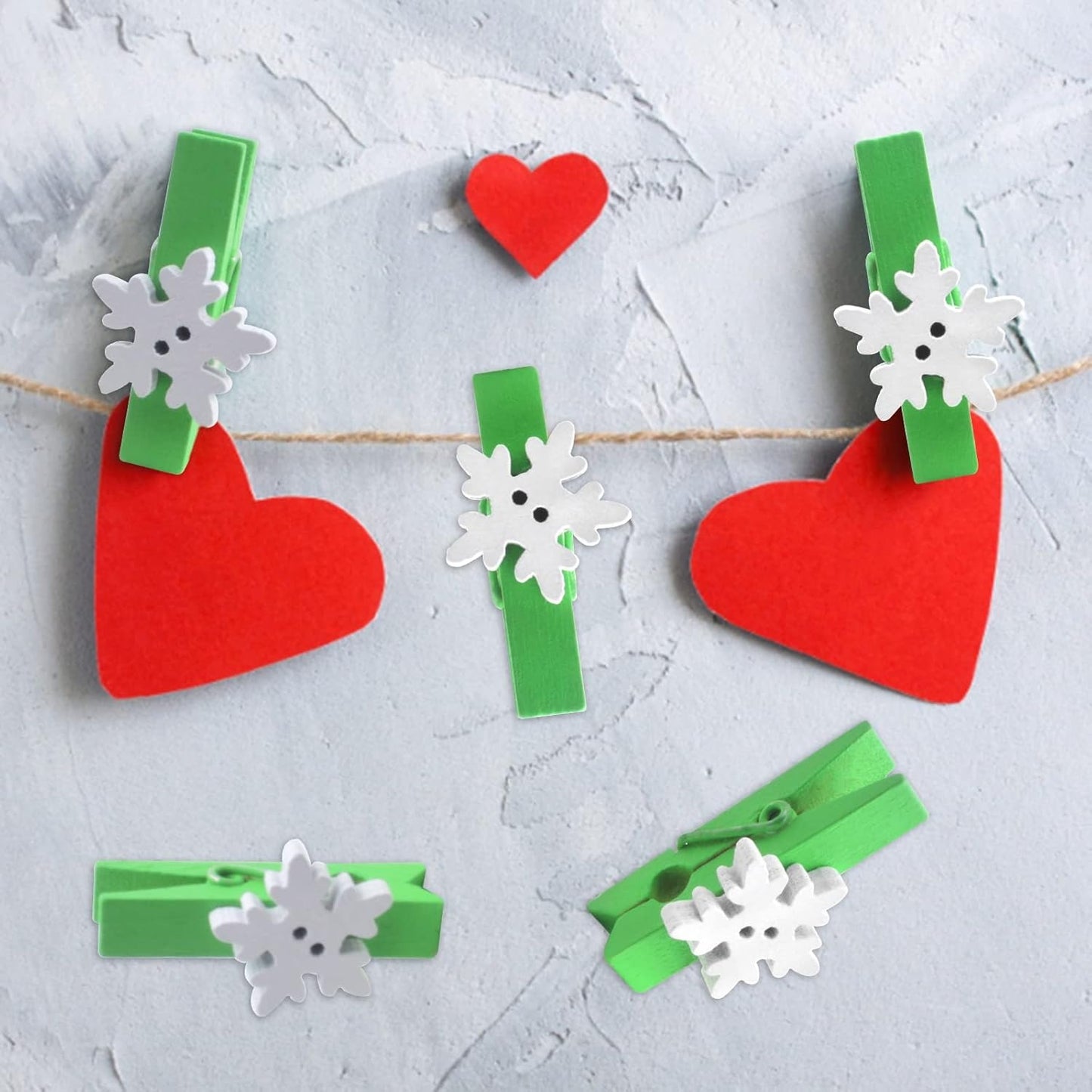 50 Pieces Snowflake Wood Clips Christmas Snowflake Wooden Clothespins Photo Frame Paper Peg Pins DIY Craft Clips for Home School Art Crafts Decoration, Green