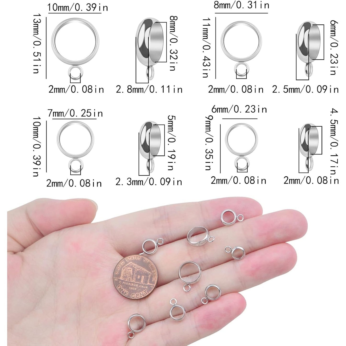 40pcs Stainless Steel Round Bail Beads Connectors Rondelle Spacer Bead Dangle Hanger Links with Loop for European Charms Bracelet Necklace Jewelry Making, 4 Styles
