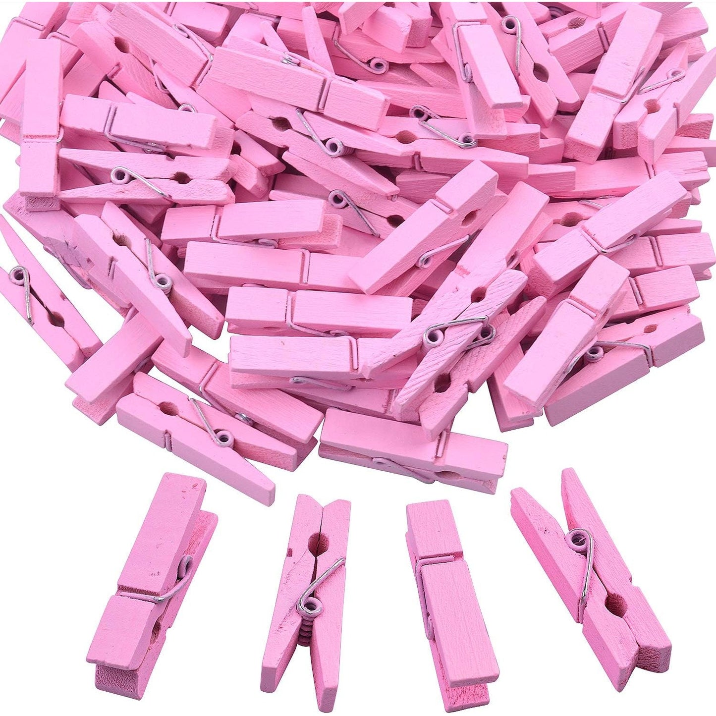 100pcs Mini Pink Wooden Utility Paper Clip, Clothespins Clip, Clothes Line Clips,Photo Clips