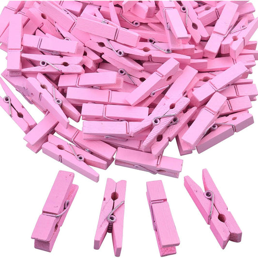 100pcs Mini Pink Wooden Utility Paper Clip, Clothespins Clip, Clothes Line Clips,Photo Clips