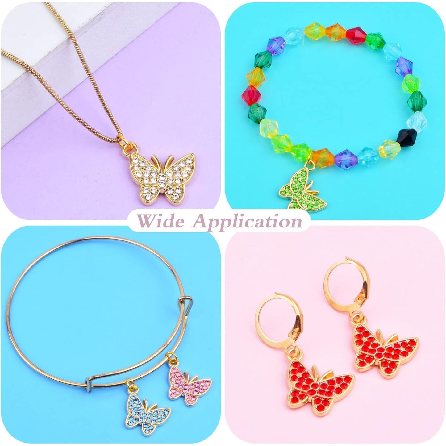 20pcs Butterfly Charms with Shiny Rhinestone Alloy Crystal Butterfly Dangle Pendants Craft Supplies for DIY Bracelet Necklace Earring Jewelry Making Findings, 5 Colors