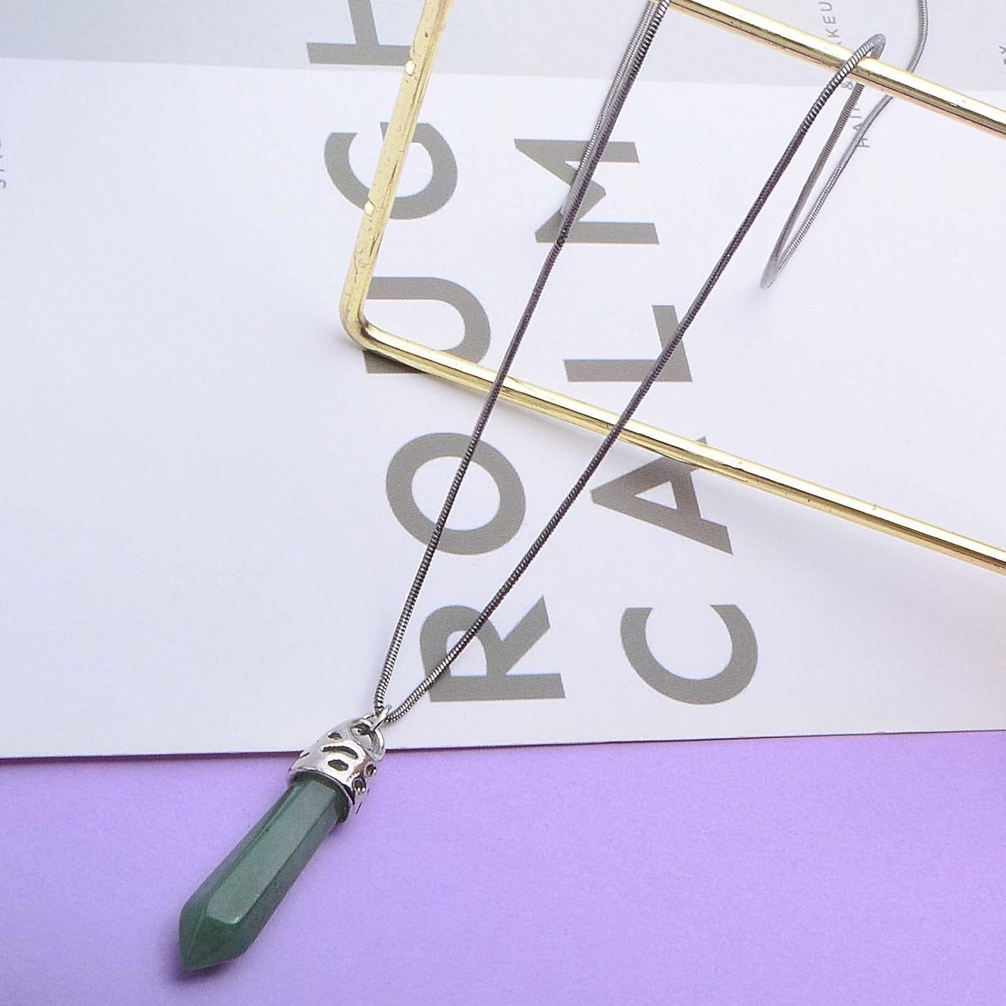 8pcs Bullet-Shaped Crystal Gemstone Charms Hexagonal Natural Stone Healing Pointed Chakra Stone Pendants for DIY Necklace Jewelry Making Valentine's Gifts, 8 Colors